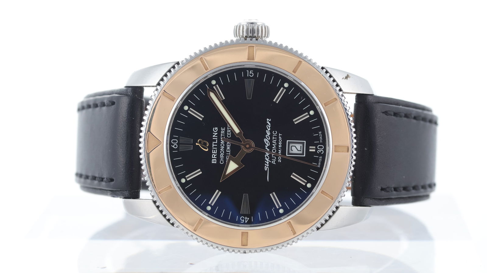 Breitling Superocean Heritage 46 Ref U17320: Brand: Breitling Model Name: Superocean Heritage Reference: U17320 Movement type: Automatic Movement calibre: Breitling 17 Movement features: ETA 2824-2 Base Dial shape: Circular Dial colour: Black Di