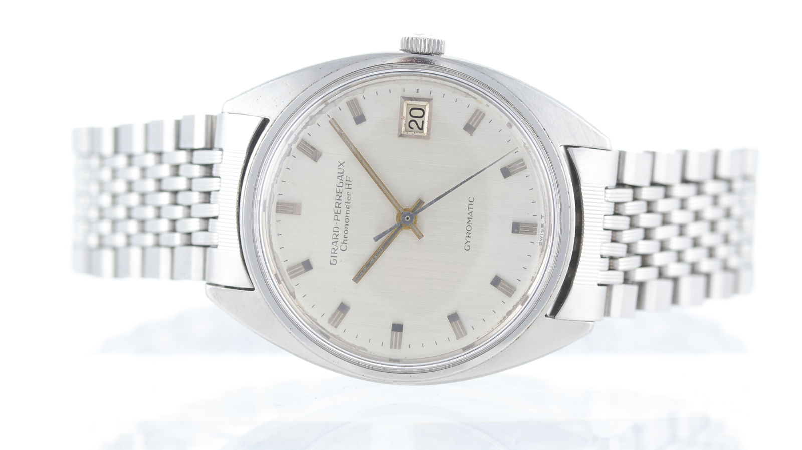 Vintage Girard Perregaux Gyromatic: Brand: Vintage Girard Perregaux Model Name: Gyromatic Movement type: Automatic Movement features: Girard Perregaux gyromatic Dial shape: Circular Dial colour: Silver Dial features: Silver hands with a