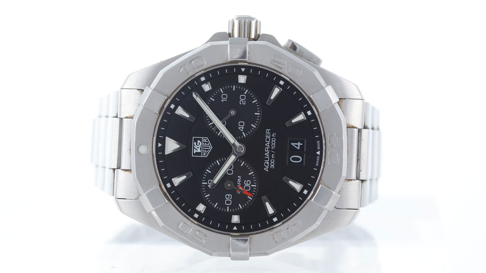 Tag Heuer Aquaracer Alarm Ref WAY111Z: Brand: Tag Heuer Model Name: Aquaracer Alarm Reference: WAY111Z Movement type: Quartz Dial shape: Circular Dial colour: Black Dial features: Twin sub dials, date apeture to 6 o'clock position Bezel: S