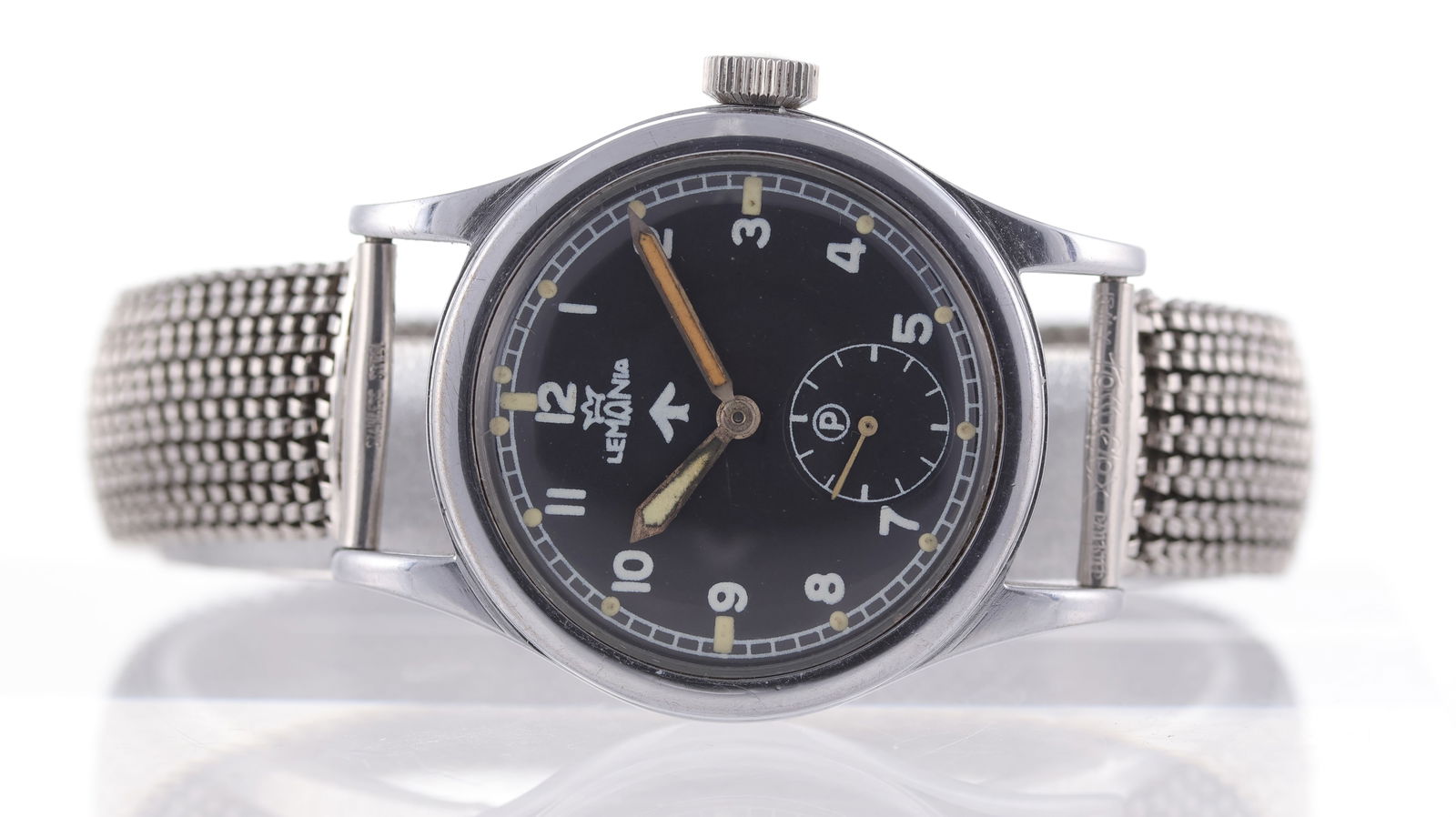 Vintage Lemania Dirty Dozen WWII Military Watch Promethium Dial Circa 1945: Brand: Lemania Model Name: Dirty Dozen Movement type: Manual Wind Movement calibre: Lemania 27A Year: Circa 1945 Dial shape: Circular Dial colour: Black Dial features: P promethium dial, white arabic