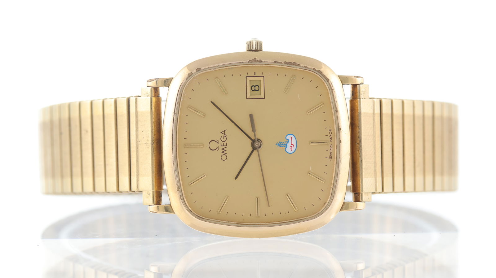 Omega De Ville 'Sirte Oil' Ref 196.0317.1 1991: Brand: Omega Model Name: De Ville Reference: 196.0317.1 Movement type: Quartz Movement calibre: Omega 1430 Year: 1991 Dial shape: Cushion Dial colour: Champagne Dial features: Baton hour markers. Quic