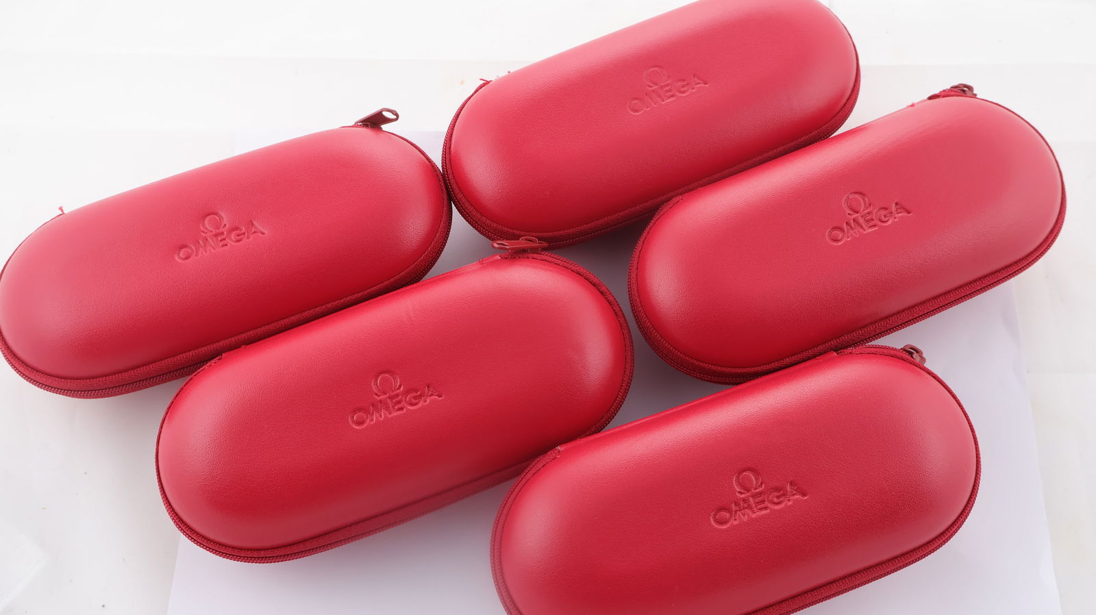 Omega Watch Travel Cases: Omega Watch Travel Cases, 5x red Omega travel cases with foam inserts