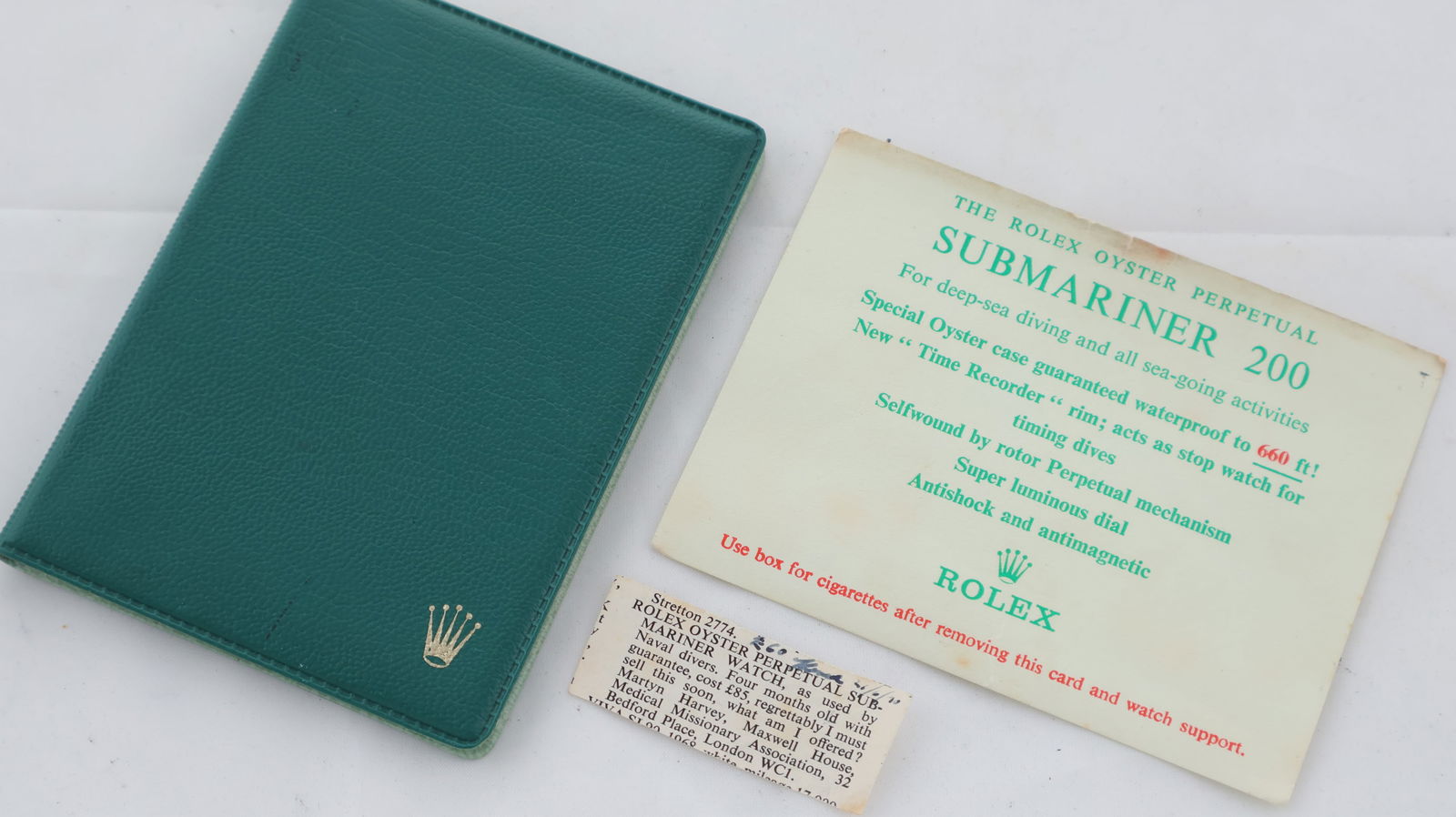 Rolex Green Leather Wallet with Submariner 200m Document: Rolex Green Leather Wallet with Submariner 200m Document