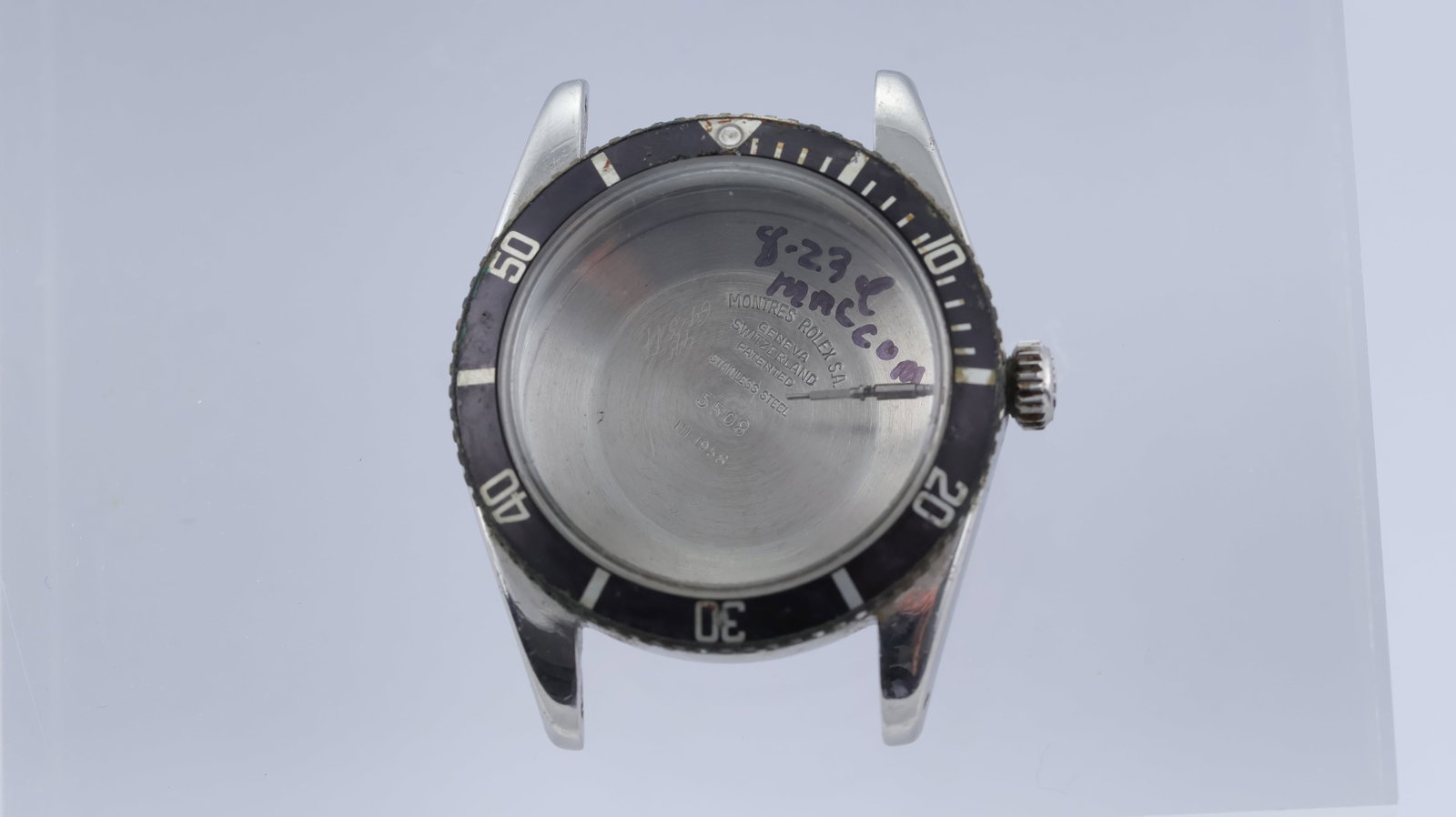 Rare Rolex Reference 5508 Submariner Case with Period Bezel 1958, includes the Rolex screw down: Rare Rolex Reference 5508 Submariner Case with Period Bezel 1958, includes the Rolex screw down crown and stem, inner case back dated 1958