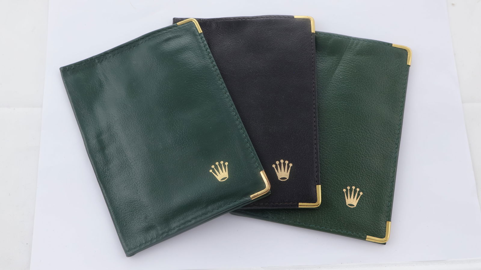 Job Lot of Three Rolex Leather Wallets: Job Lot of Three Rolex Leather Wallets, 2x green 1x black
