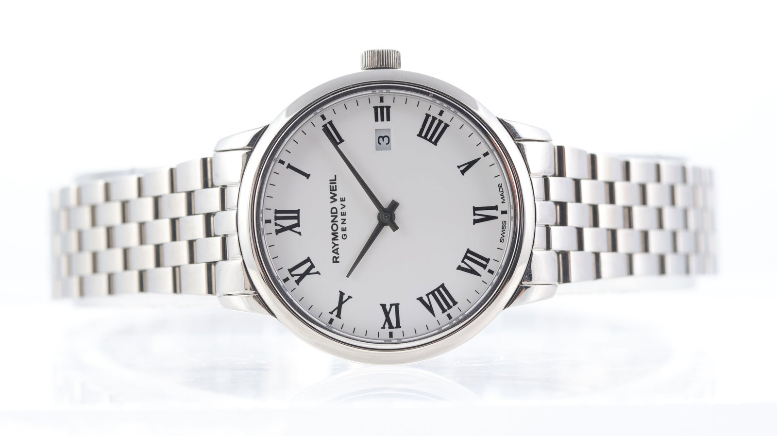 Raymond Weil Toccata Ref 5985: Brand: Raymond Weil Model Name: Toccata Reference: 5985 Movement type: Quartz Dial shape: Circular Dial colour: White Dial features: Black Roman numerals, quickset date apertur