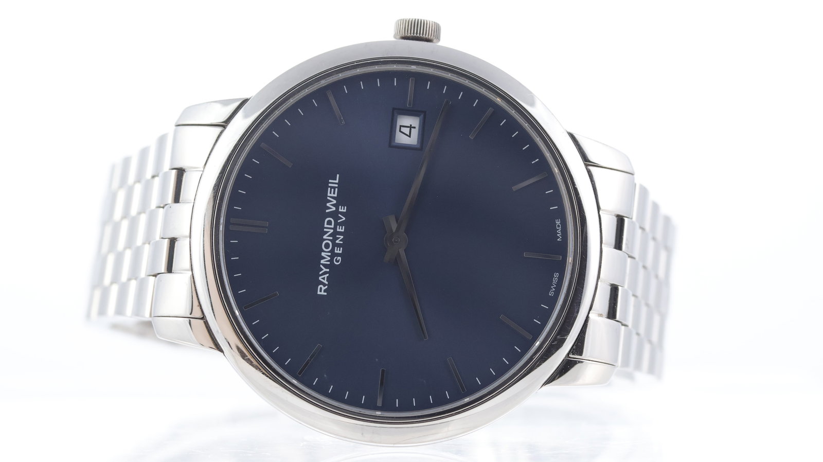 Raymond Weil Toccata Ref 5585: Brand: Raymond Weil Model Name: Toccata Reference: 5585 Movement type: Quartz Dial shape: Circular Dial colour: Blue Dial features: Silver hands and baton hour markers. Quick s