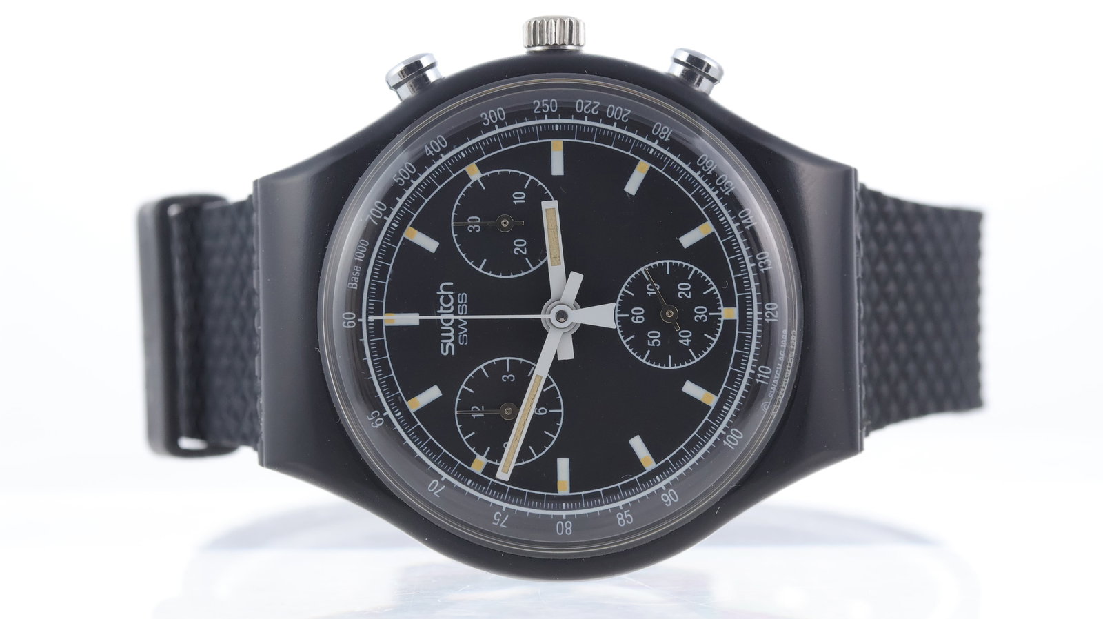 *To Be Sold Without Reserve* Swatch 'Black Friday' Ref SCB 100 with Box and Papers 1992: Brand: Swatch Model Name: 'Black Friday' Reference: SCB 100 Movement type: Quartz Year: 1992 Box: Full Box Papers: Full Set Papers Dial shape: Circular Dial colour: Black Dial features: Tritium hands