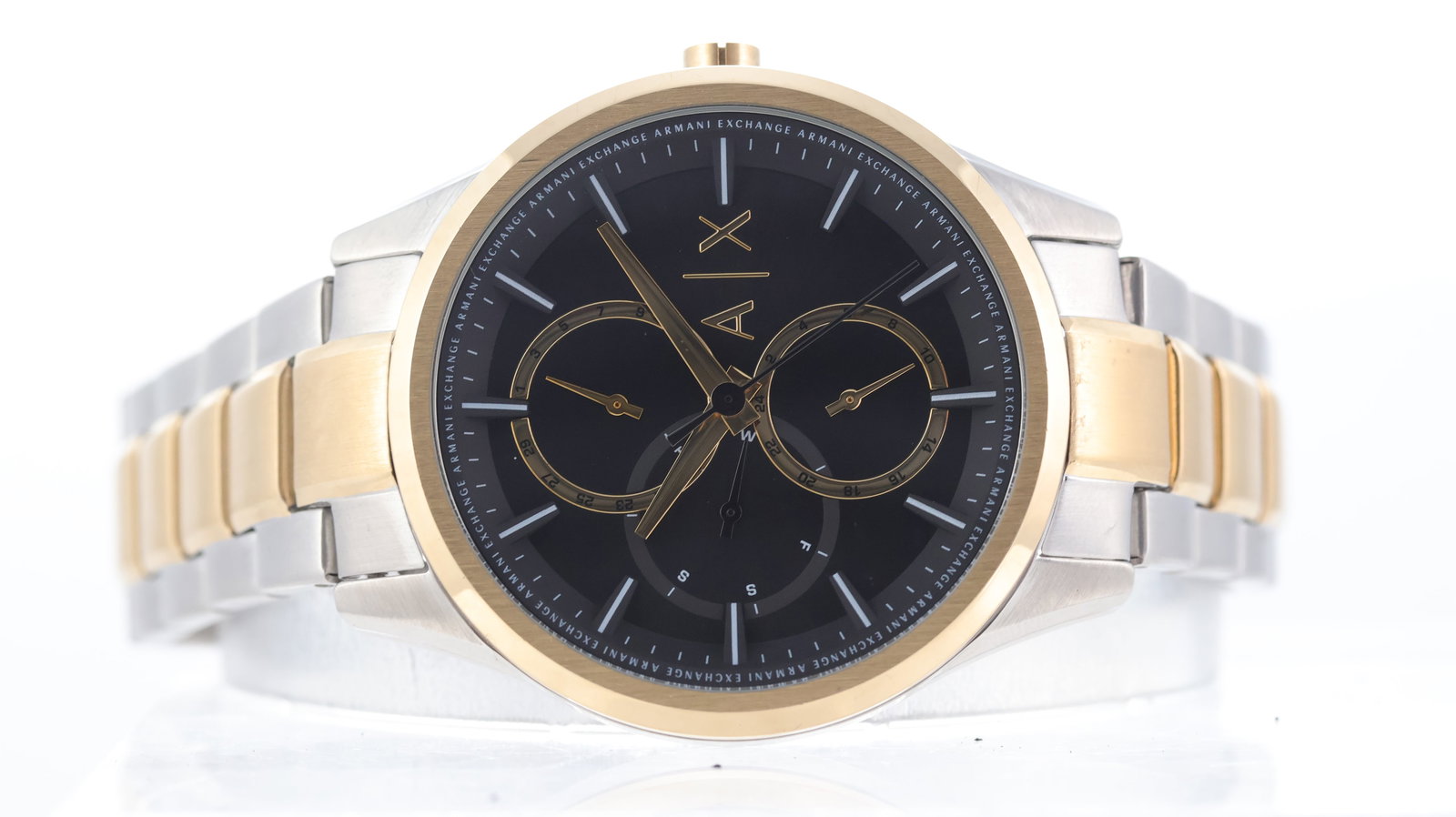 Armani Exchange AX1865 Ref AX1865: Brand: Armani Exchange Model Name: AX1865 Reference: AX1865 Movement type: Quartz Dial shape: Circular Dial colour: black Dial features: multiple sub dials Case size: 42mm Case material: Stainless
