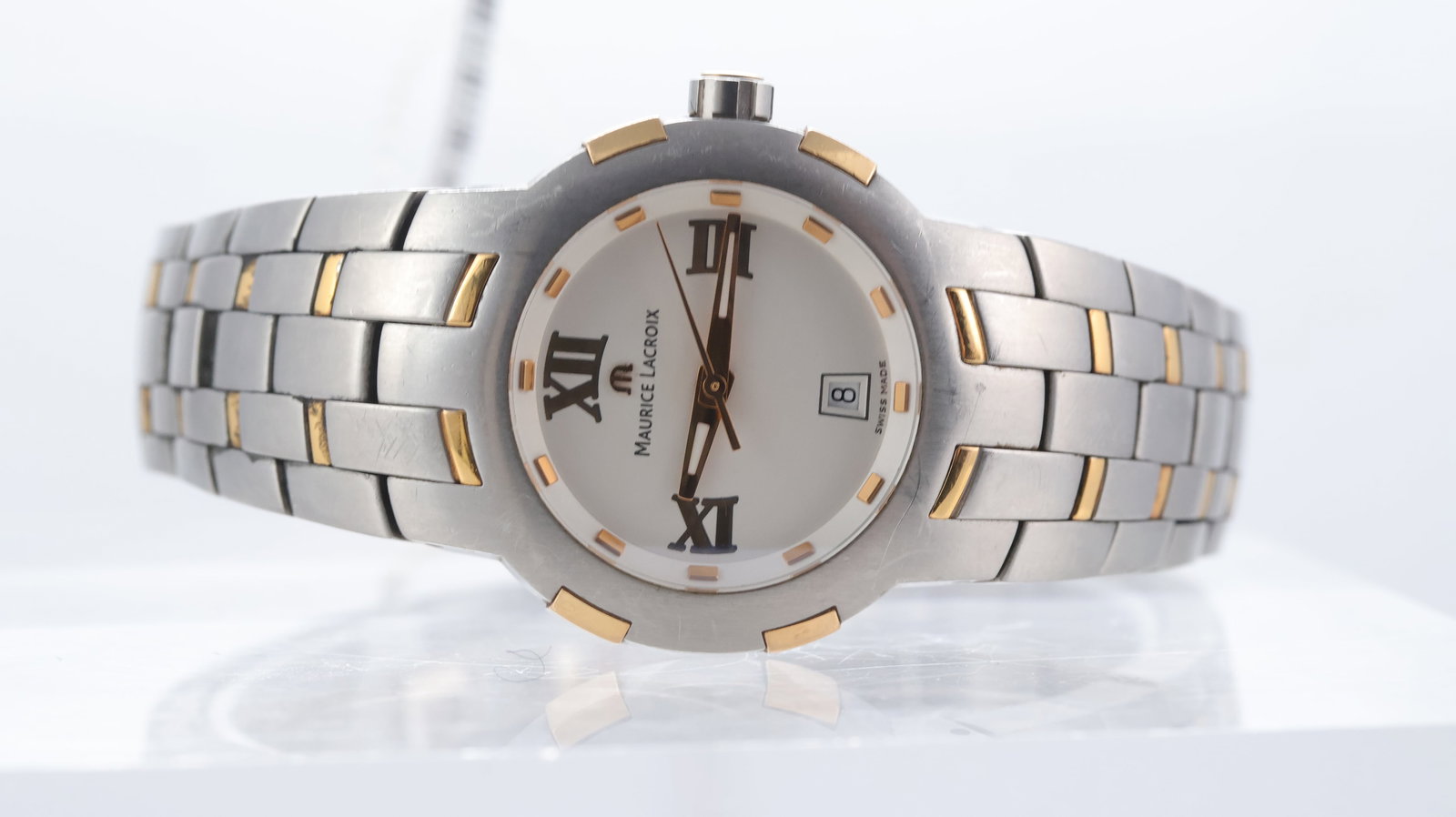 Ladies Maurice Lacroix Intuition Quartz Ref 79861: Brand: Maurice Lacroix Model Name: Intuition Reference: 79861 Movement type: Quartz Dial shape: Circular Dial colour: Silver Dial features: Rose hands and hour markers. Date aperture at 6 o'clock