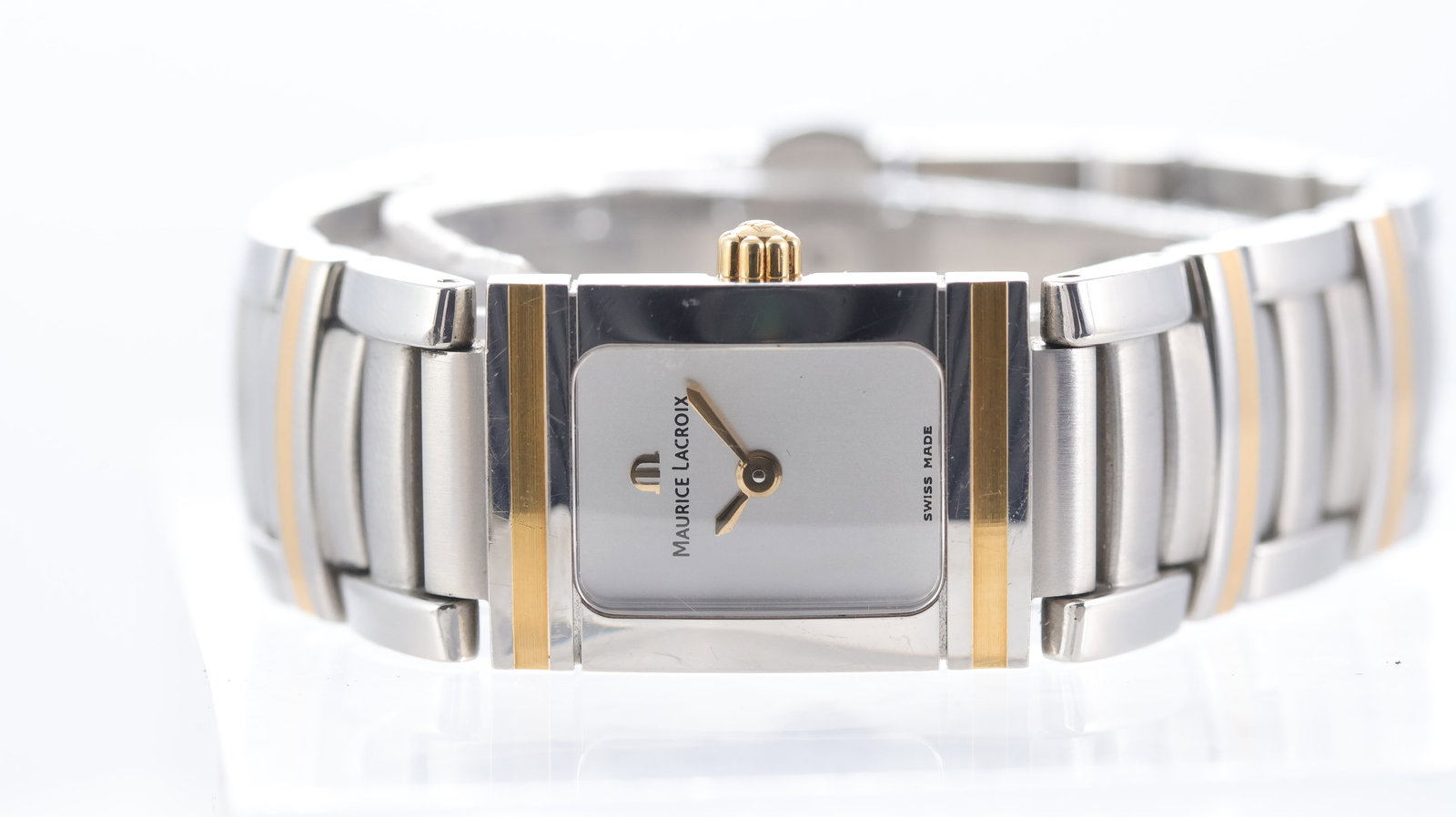 Maurice Lacroix Miros Ref 32823: Brand: Maurice Lacroix Model Name: Miros Reference: 32823 Movement type: Quartz Dial shape: Rectangular Dial colour: Silver Dial features: Black roman numerals Bezel: Smooth Case size: 16mm Case