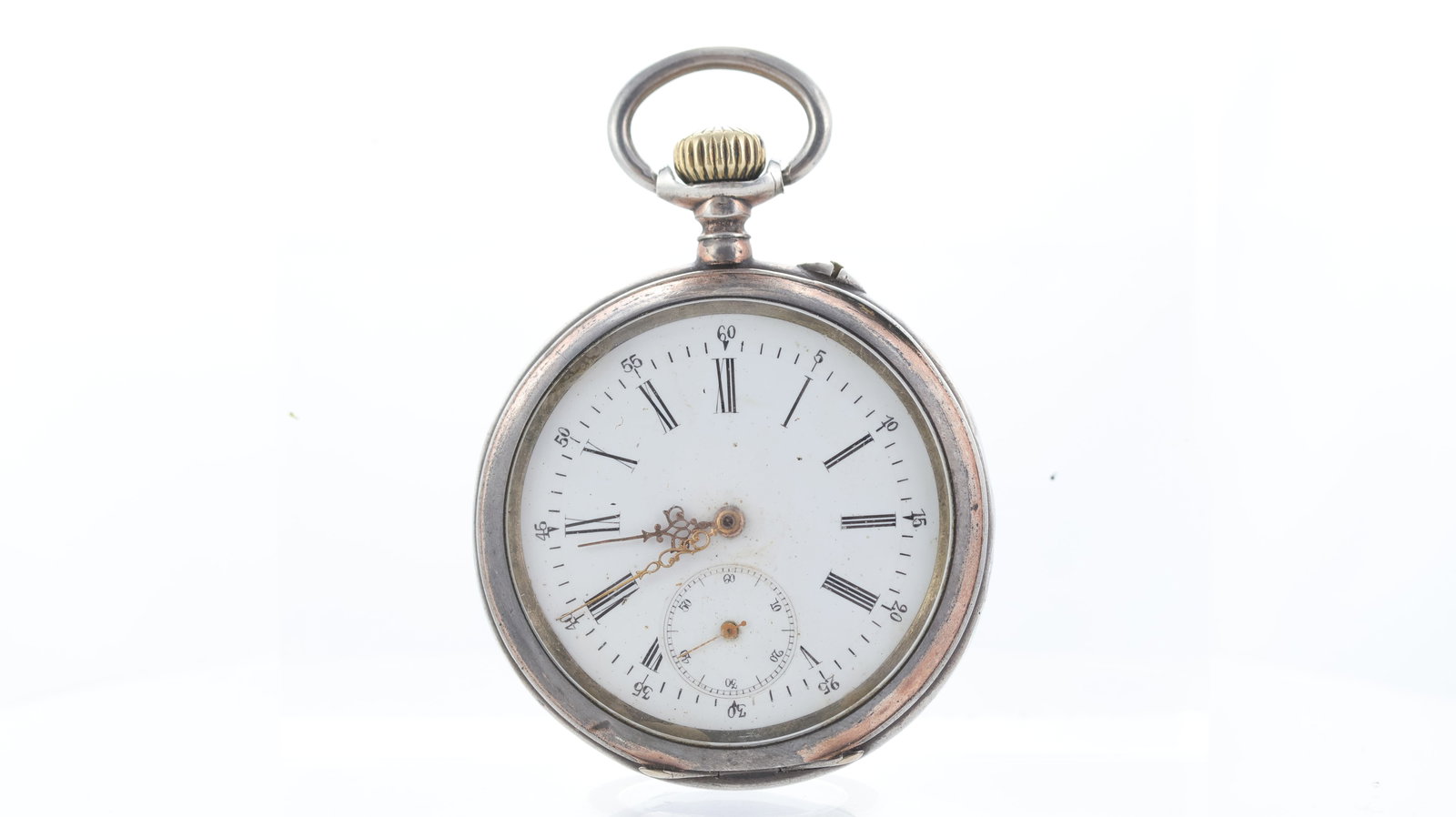 A Vintage Spiral Breguet 0.800 Silver Manually Wound Pocket Watch: A vintage spiral breguet pocket watch. Manually wound. A white dial with black roman numeral hour markers. Sub seconds. Gilt hands. 800 Silver Cased. 54mm. 119g gross. Currently running.