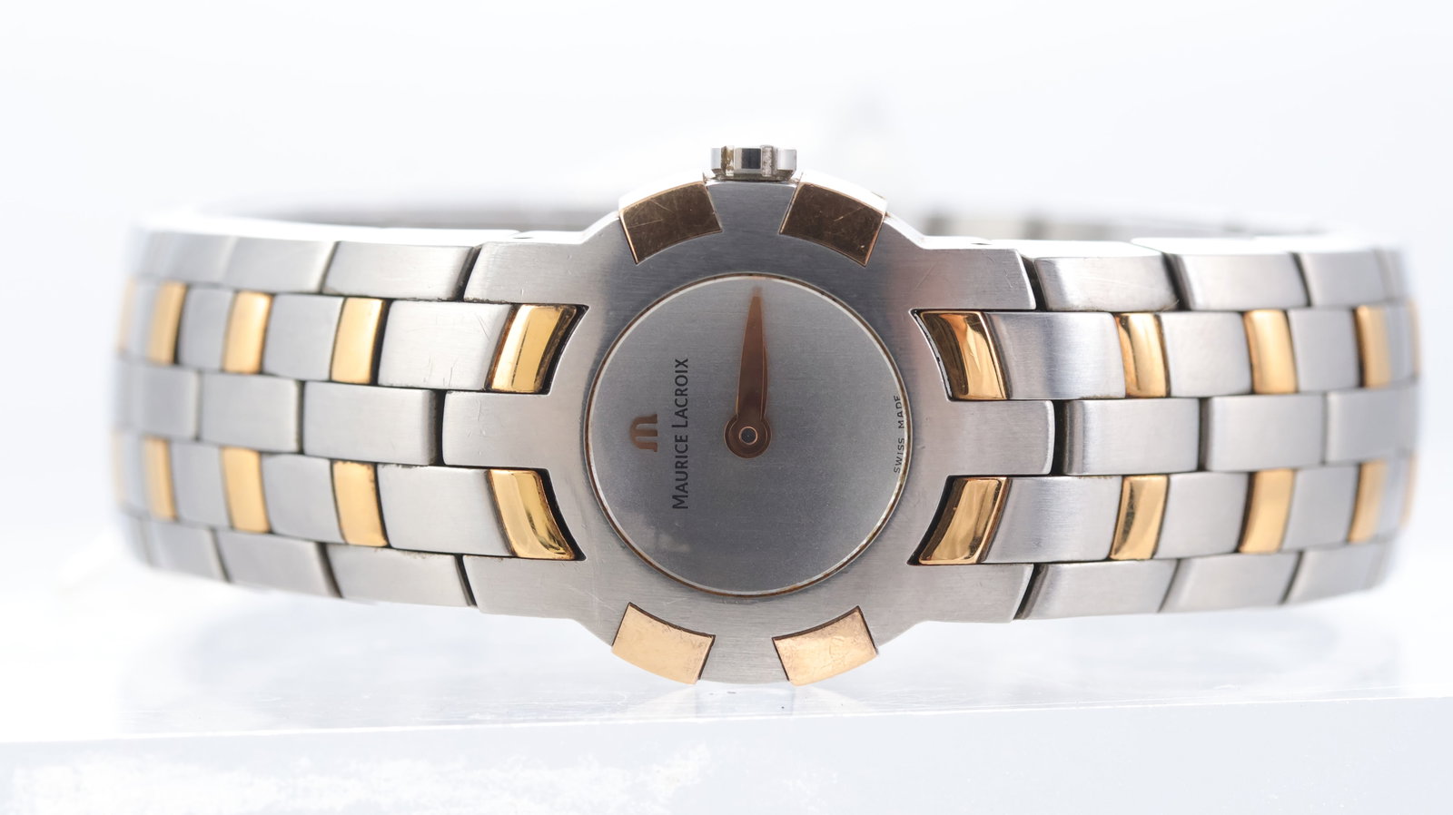 ladies Maurice Lacroix Intuition Quartz Ref 59858: Brand: Maurice Lacroix Model Name: Intuition Reference: 59858 Movement type: Quartz Dial shape: Circular Dial colour: Silver Dial features: Rose hands Case size: 24mm Case material: Stainless steel