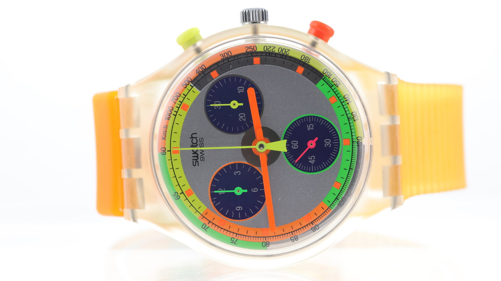*To Be Sold Without Reserve* Swatch 'Jelly Stag' Ref SCK 104 with Box and Papers Circa 1990's: Brand: Swatch Model Name: 'Jelly Stag' Reference: SCK 104 Movement type: Quartz Year: Circa 1990's Box: Full Box Papers: Full Set Papers Papers features: Unsigned/Undated papers Dial shape: Circular