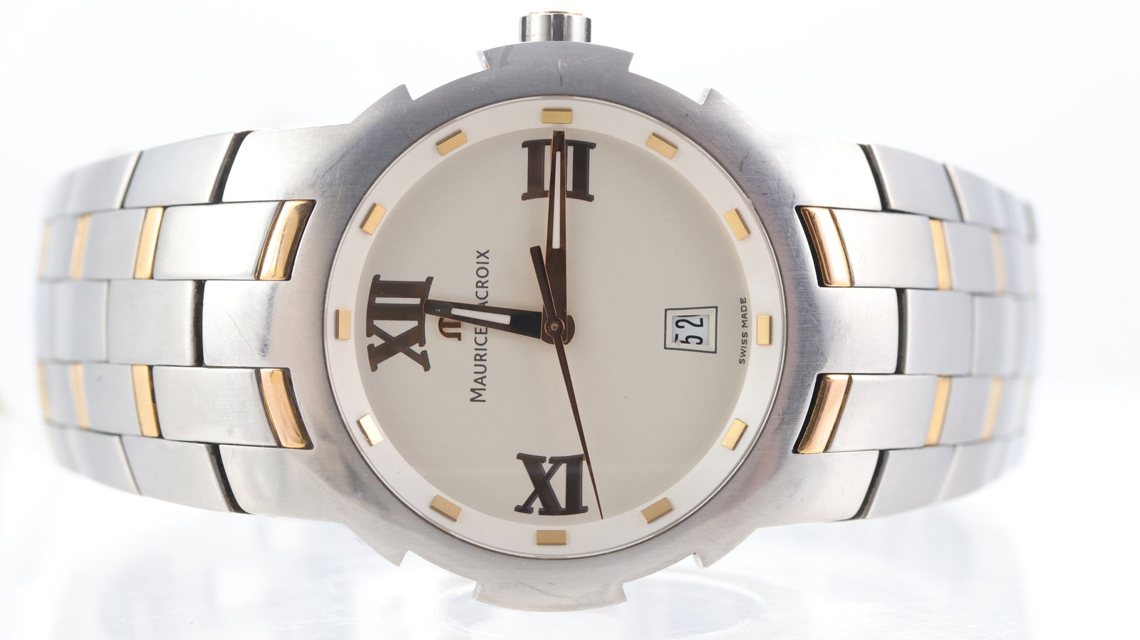 Maurice Lacroix Intuition Quartz Ref ms1017: Brand: Maurice Lacroix Model Name: Intuition Reference: ms1017 Movement type: Quartz Dial shape: Circular Dial colour: cream Dial features: Rose hands and hour markers. Date ap
