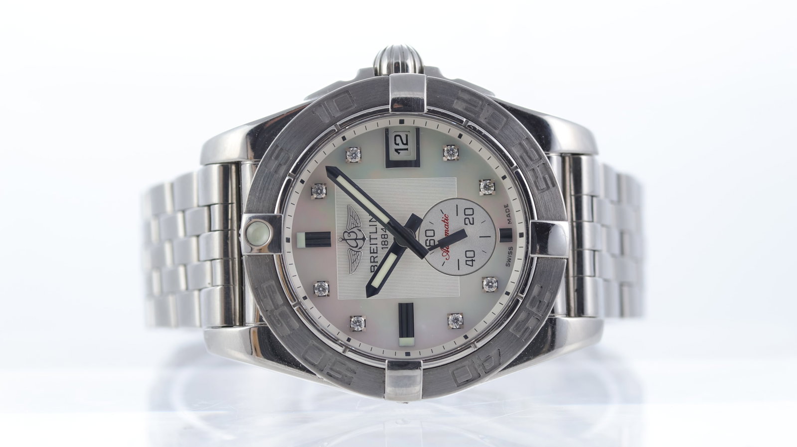 Breitling Galactic 36 Ref A37330 Mother of Pearl Diamond Dial: Brand: Breitling Model Name: Galactic 36 Reference: A37330 Movement type: Automatic Papers: Associated Papers Papers features: Accompanying chronometer certificate. Dial shape: Circular Dial colour: M