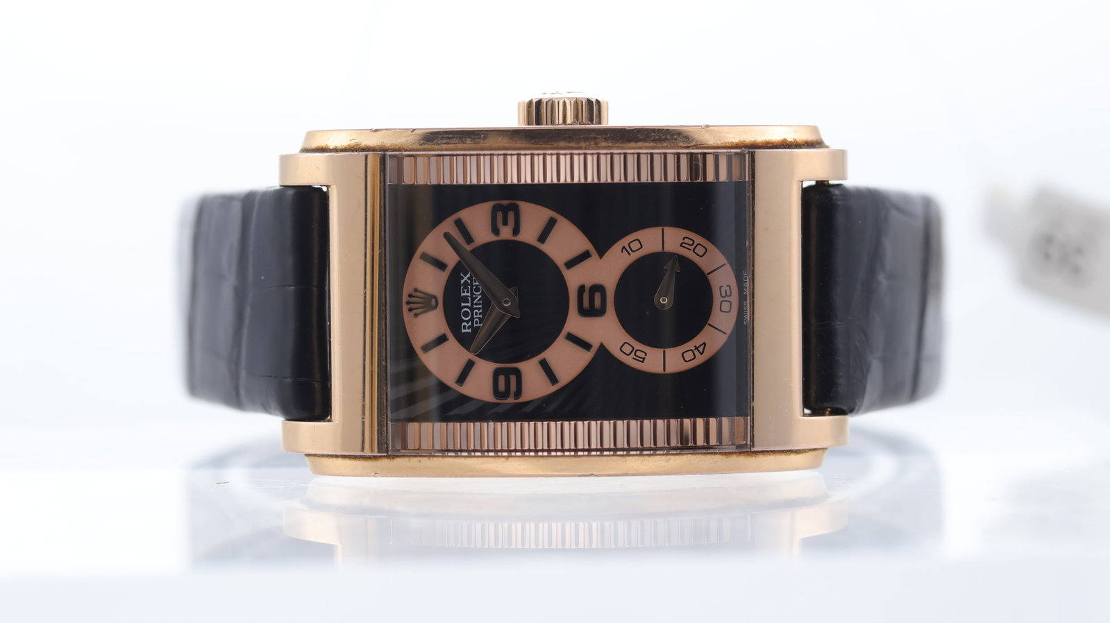 Rolex Cellini Prince 18ct Rose Gold Ref 5442/5 Circa 2006: Brand: Rolex Model Name: Cellini Prince Reference: 5442/5 Movement type: Manual Wind Movement calibre: Rolex 7040-2 Year: Circa 2006 Dial shape: Rectangular Dial colour: Black Dial features: Guilloche