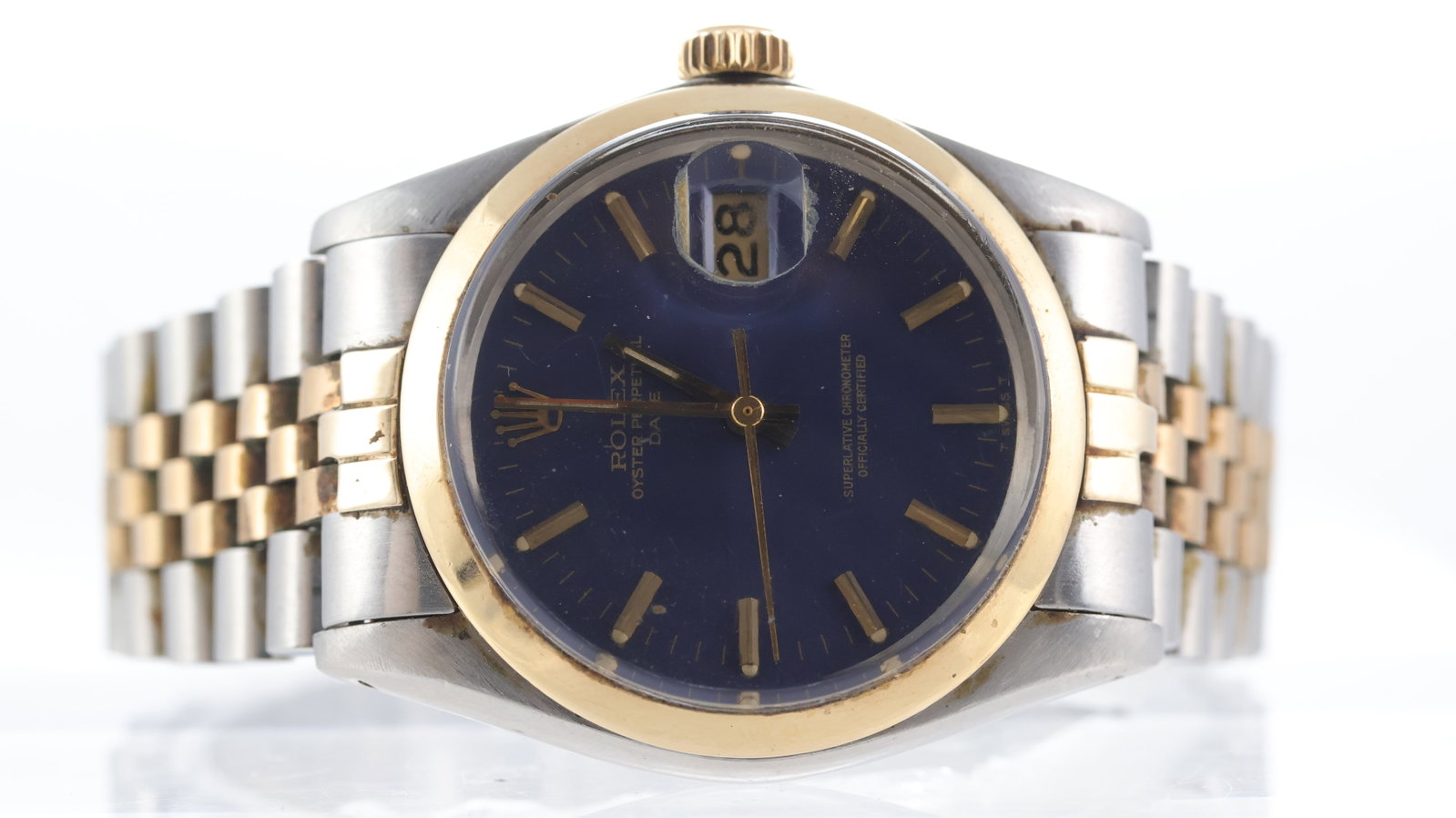 Rolex Oyster Perpetual Date Ref 1505 Circa 1979: Brand: Rolex Model Name: Oyster Perpetual Date Reference: 1505 Movement type: Automatic Movement calibre: Rolex 1570 Year: Circa 1979 Dial shape: Circular Dial colour: Blue Dial features: Tritium dial