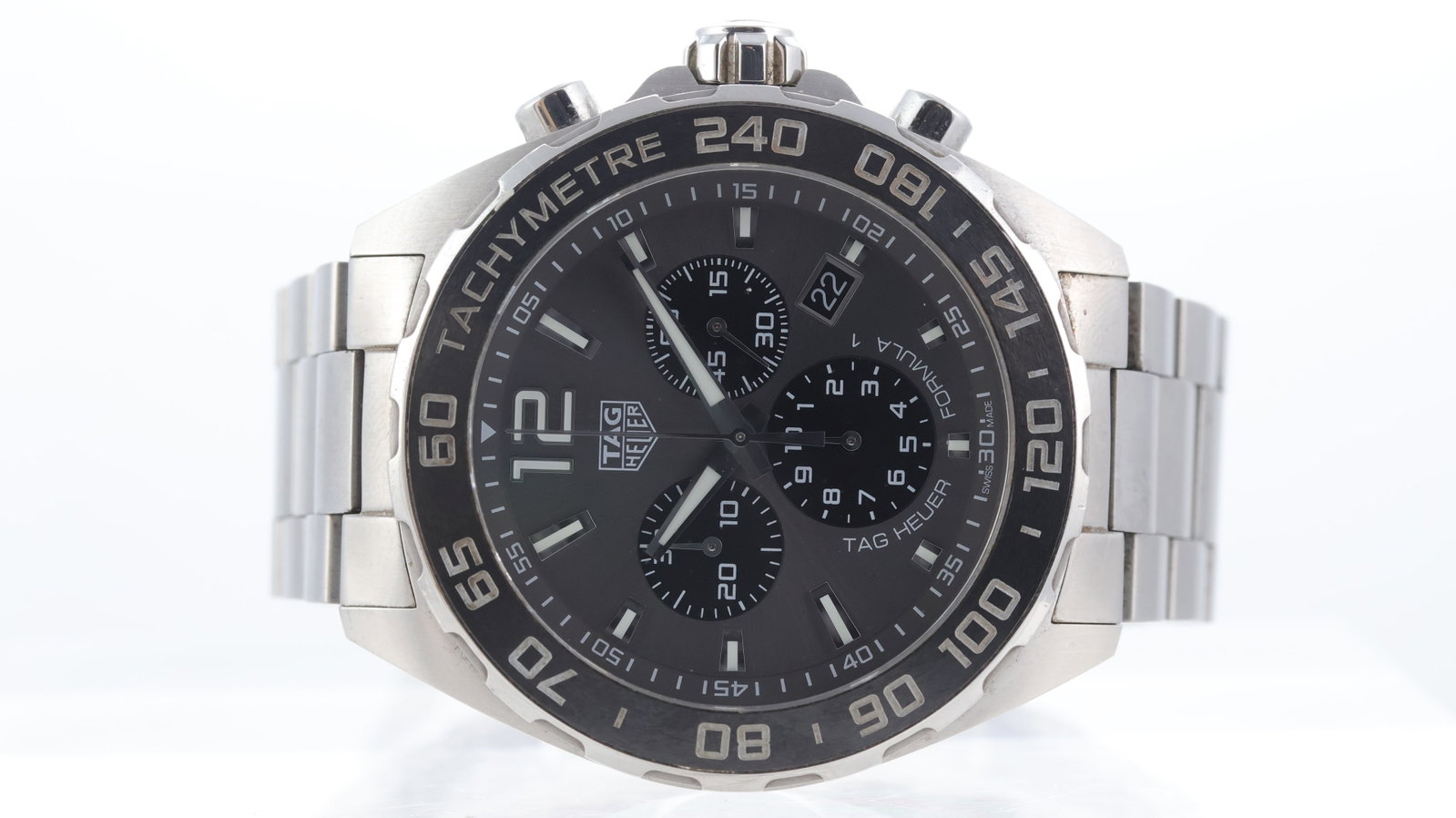 Tag Heuer Formula 1 Ref CAZ1011: Brand: Tag Heuer Model Name: Formula 1 Reference: CAZ1011 Movement type: Quartz Movement calibre: Tag Heuer Ronda 5040.0 Dial shape: Circular Dial colour: Sunburst, Grey Dial features: Lume hands and