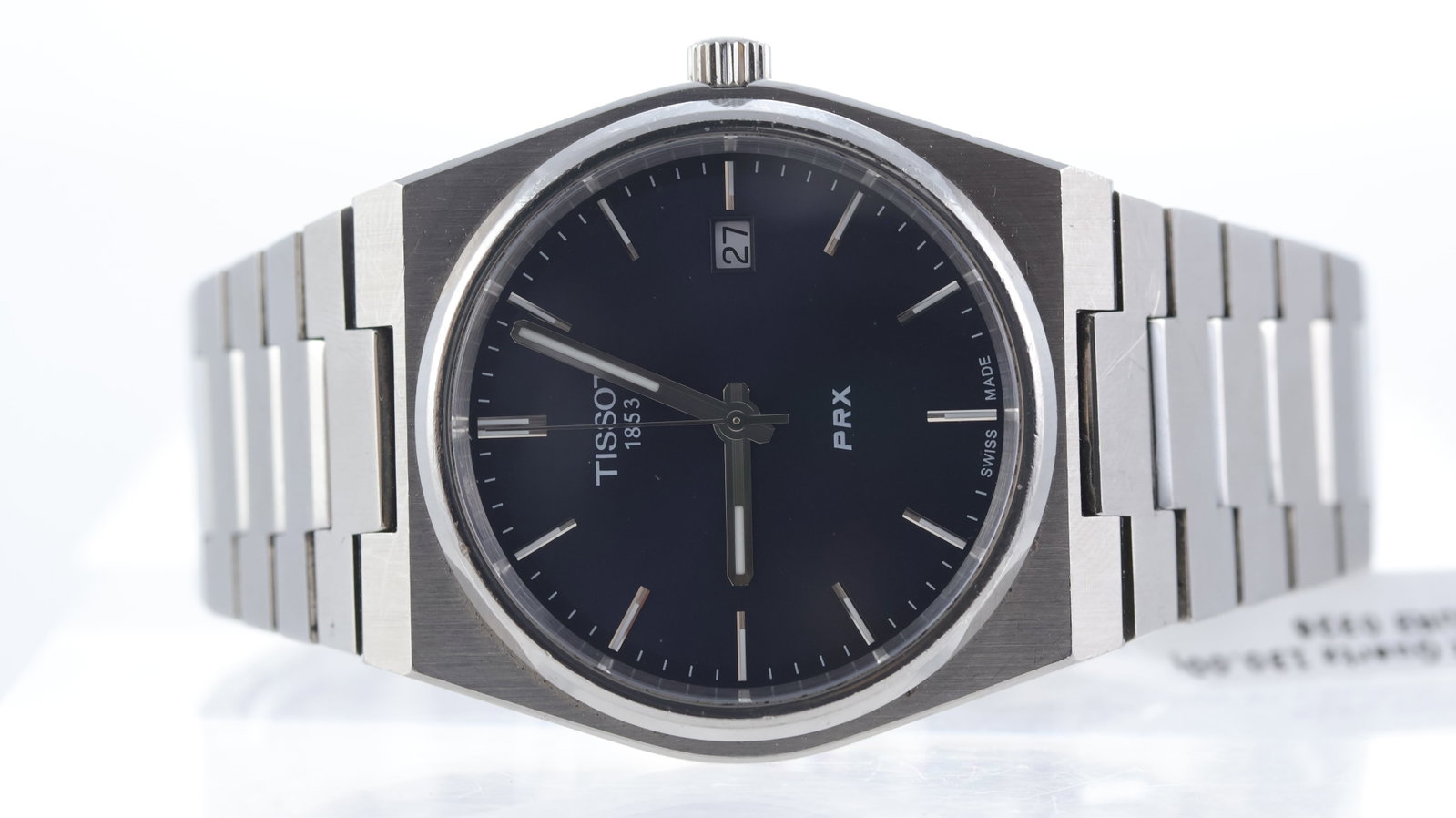 Tissot Prx Ref T137410A with Box and Papers: Brand: Tissot Model Name: Prx Reference: T137410A Movement type: Quartz Box: Full Box Papers: Full Set Papers Dial shape: Circular Dial colour: Blue Dial features: Brushed dial. Silver baton hour