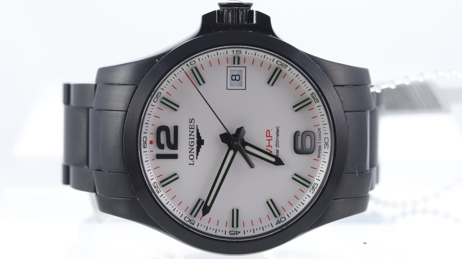 Longines Conquest V.H.P. Ref L3.716.2: Brand: Longines Model Name: Conquest V.H.P. Reference: L3.716.2 Movement type: Quartz Dial shape: Circular Dial colour: White Dial features: Luminous hour markers, V.H.P to dial, red accents, inner
