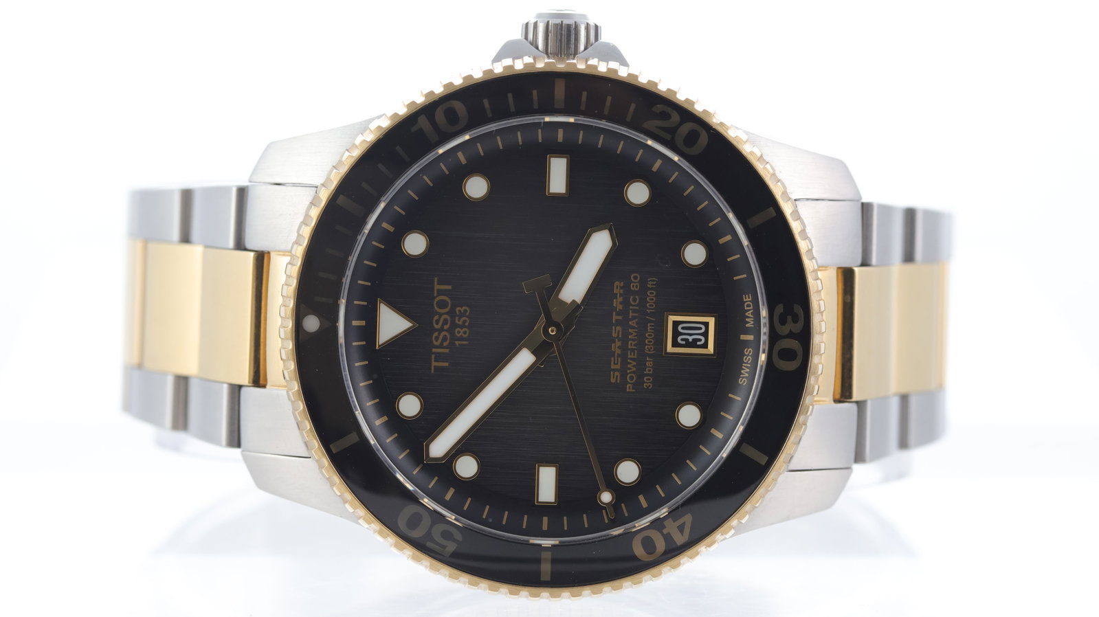 Tissot Seastar Ref T120807A Automatic: Brand: Tissot Model Name: Seastar Reference: T120807A Movement type: Automatic Movement calibre: Tissot Powermatic 80 Dial shape: Circular Dial colour: Grey Dial features: Brushed dial with baton