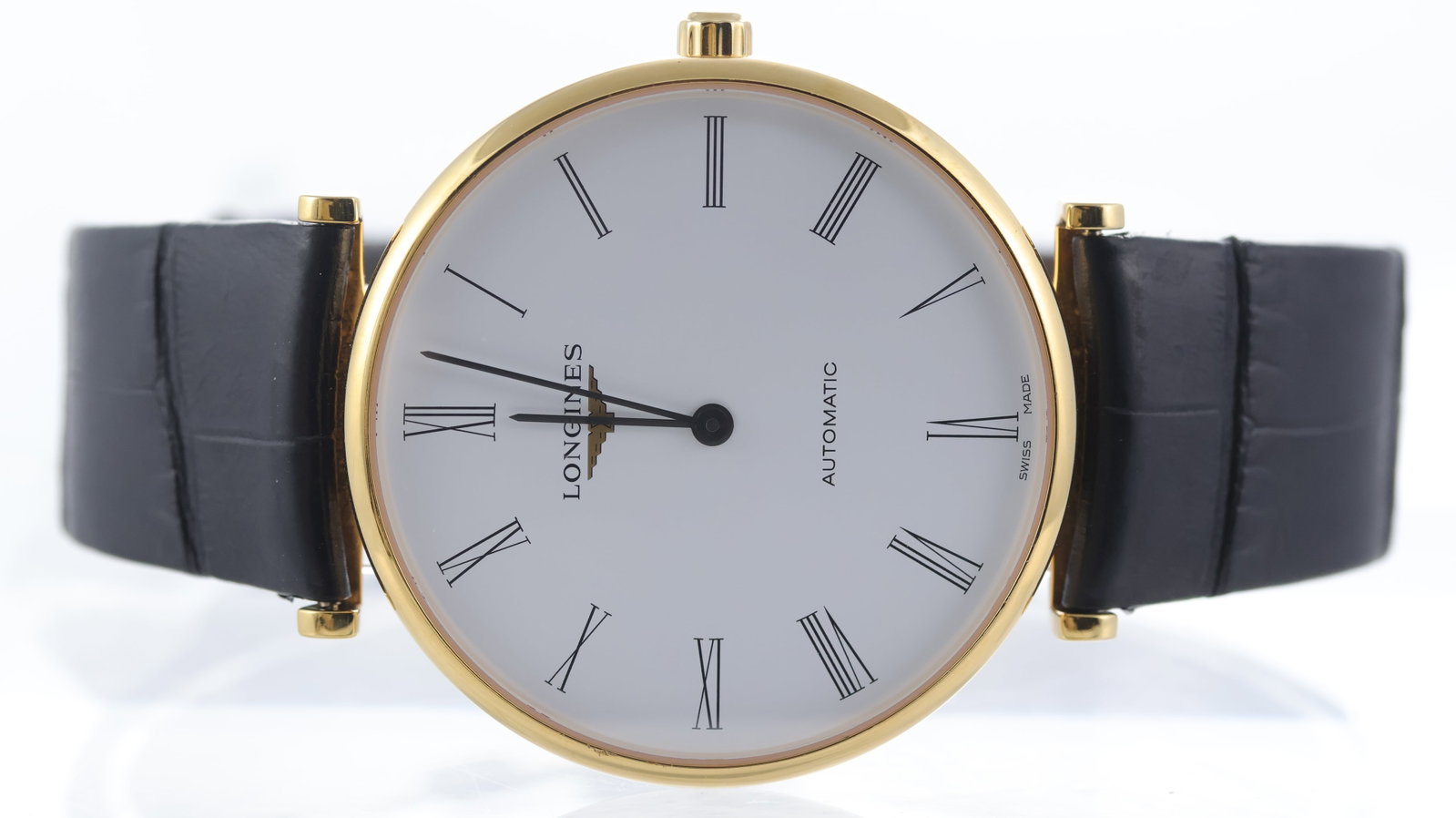 Longines La Grande Classique Ref L4.918.2 Automatic: Brand: Longines Model Name: La Grande Classique Reference: L4.918.2 Movement type: Automatic Dial shape: Circular Dial colour: White Dial features: Roman numerals Case size: 38mm Case material: Gold