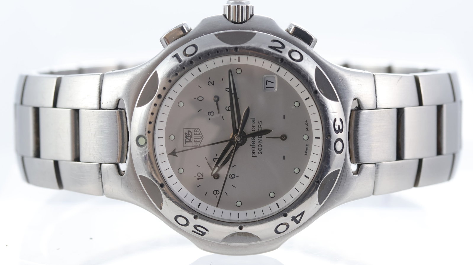 Tag Heuer Kirium Quartz Ref CL1111-0: Brand: Tag Heuer Model Name: Kirium Reference: CL1111-0 Movement type: Quartz Movement features: Split seconds chronograph Dial shape: Circular Dial colour: Silver Dial features: Silver hands and