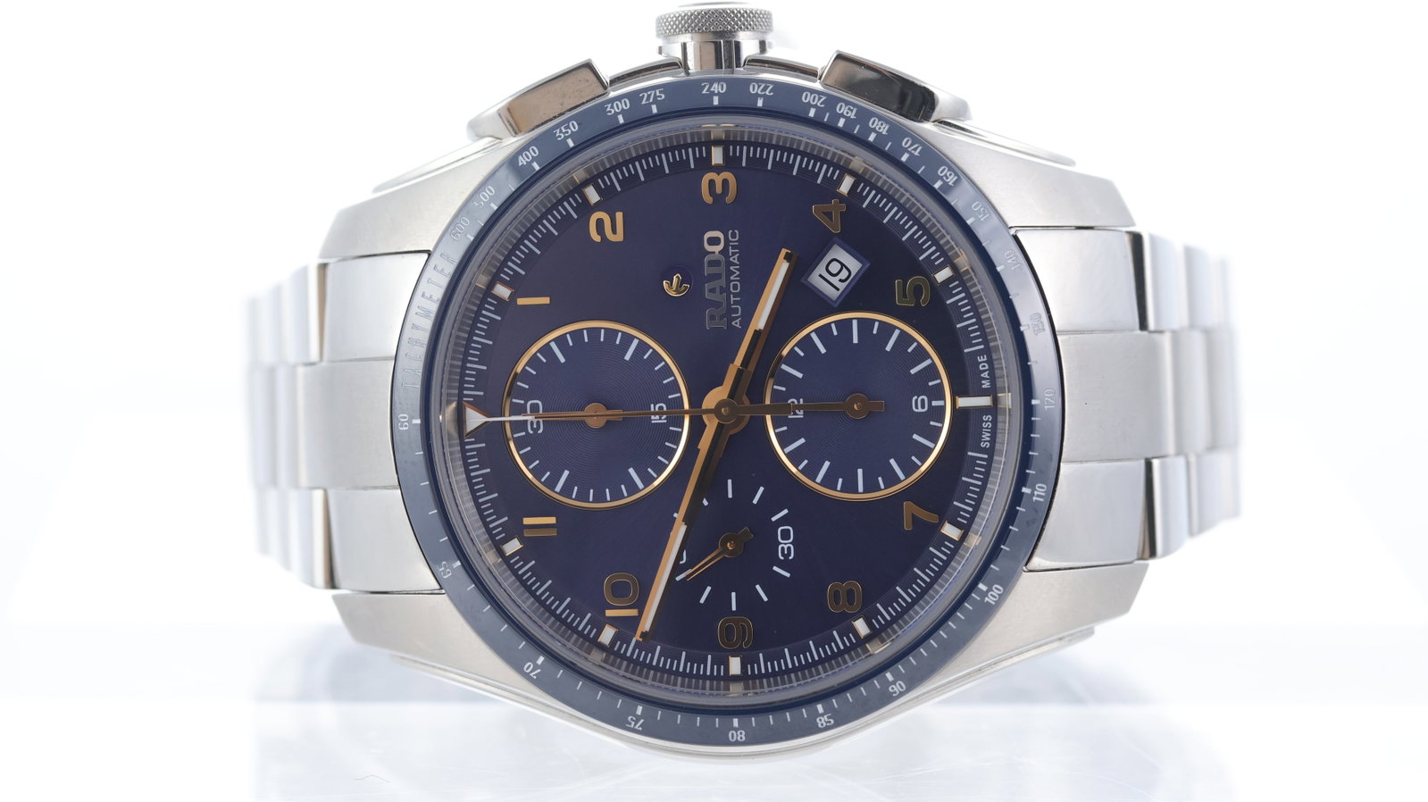 Rado Hyperchrome Ref 603.6042.3: Brand: Rado Model Name: Hyperchrome Reference: 603.6042.3 Movement type: Automatic Dial shape: Circular Dial colour: Blue Dial features: Applied arabic numerals. three subsidiary dials, quick set
