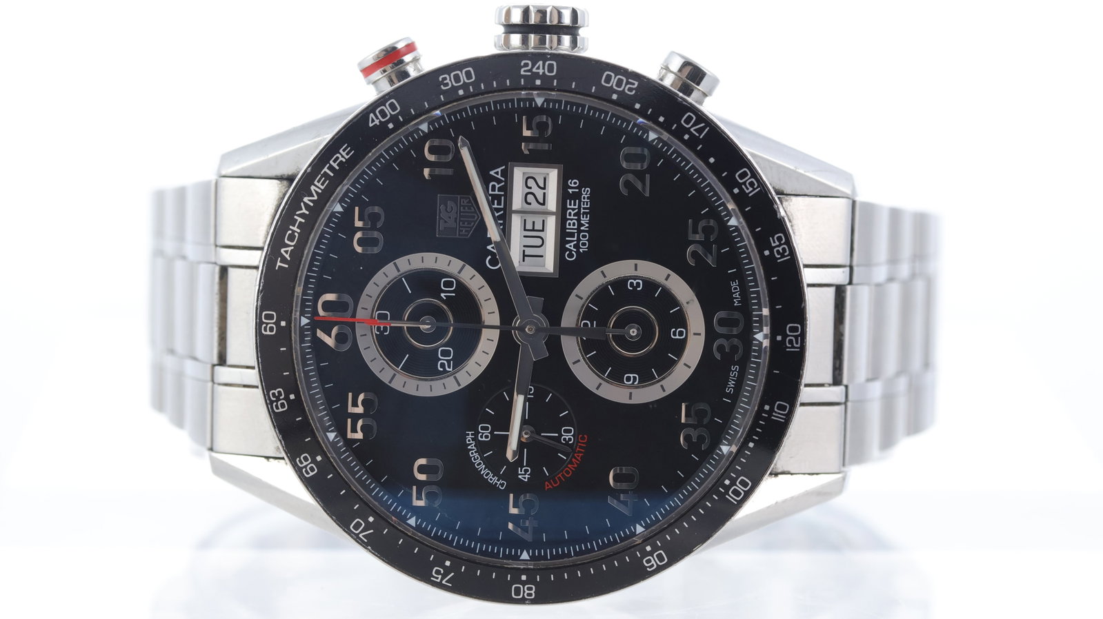 Tag Heuer Carrera Ref CV2A10 with Papers 2012: Brand: Tag Heuer Model Name: Carrera Reference: CV2A10 Movement type: Automatic Movement calibre: Tag Heuer 16 Year: 2012 Dial shape: Circular Dial colour: Black Dial features: Silver arabic