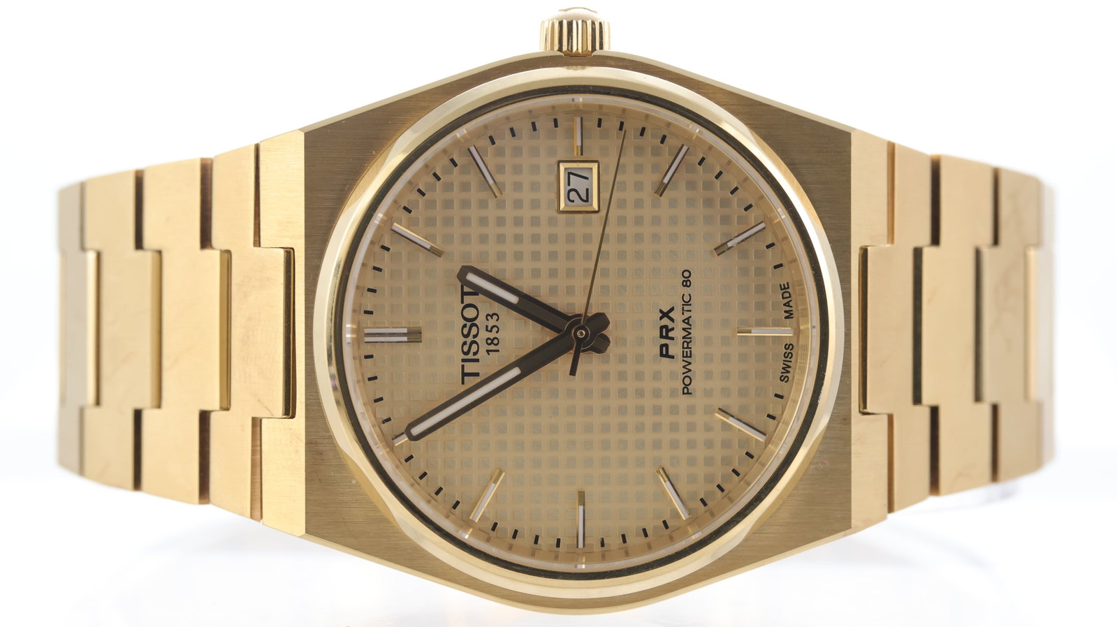 Tissot PRX Automatic Ref T137407A: Brand: Tissot Model Name: Prx Reference: T137407A Movement type: Automatic Movement calibre: Tissot Powermatic 80 Dial shape: Circular Dial colour: Champagne Dial features: Waffle dial with baton