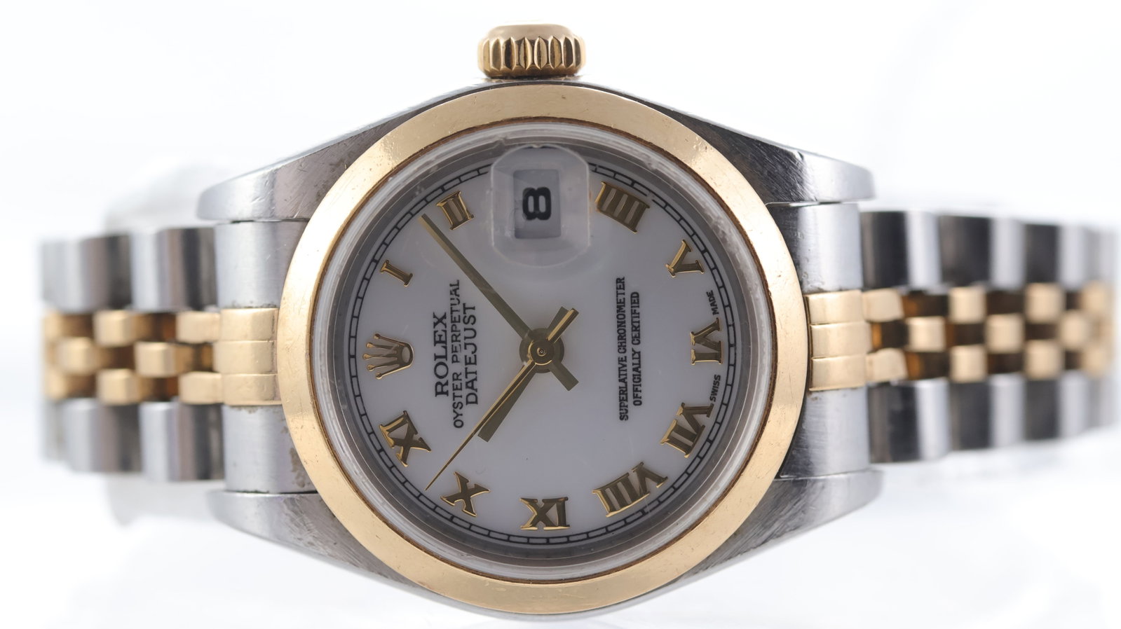 Rolex Lady-Datejust 28 Ref 79163 Circa 2003: Brand: Rolex Model Name: Lady-Datejust 28 Reference: 79163 Movement type: Automatic Movement calibre: Rolex 2235 Year: Circa 2003 Dial shape: Circular Dial colour: White Dial features: Applied roman n