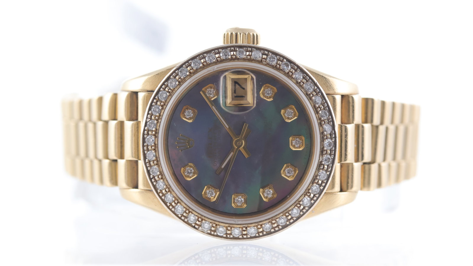 Ladies Rolex Datejust 26 18ct yellow gold Ref 69178 Circa 1989: Brand: Rolex Model Name: Datejust 26 Reference: 69178 Movement type: Automatic Movement calibre: Rolex 2135 Year: Circa 1989 Dial shape: Circular Dial colour: Mother of Pearl Dial features: Aftermarke