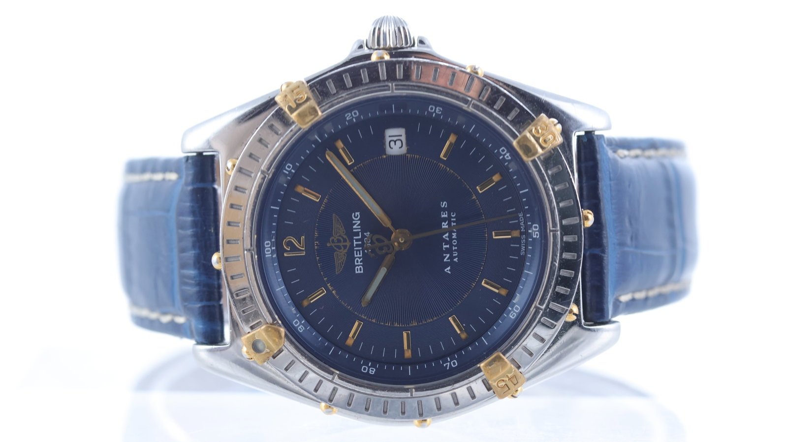 Breitling Antares Ref B10048 Circa 1990's: Brand: Breitling Model Name: Antares Reference: B10048 Movement type: Automatic Year: Circa 1990's Dial shape: Circular Dial colour: Blue Dial features: Baton hour markers, quickset date aperture at 3