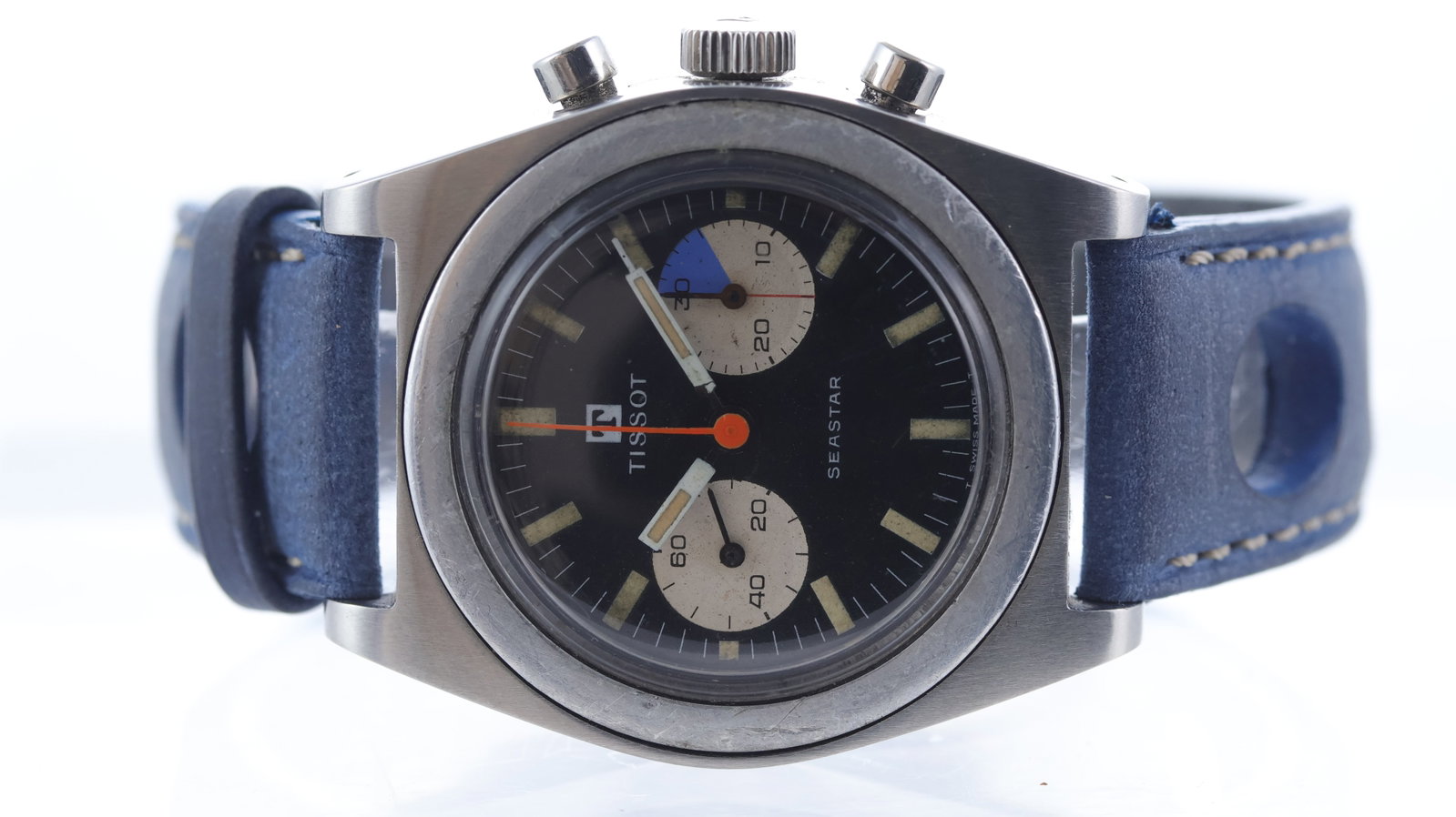 Vintage Tissot Seastar Ref 40508-6X Circa 1970's: Brand: Tissot Model Name: Seastar Reference: 40508-6X Movement type: Manual Wind Movement calibre: Tissot Lemania 1277 Year: Circa 1970's Dial shape: Circular Dial colour: Black Dial features: Baton h