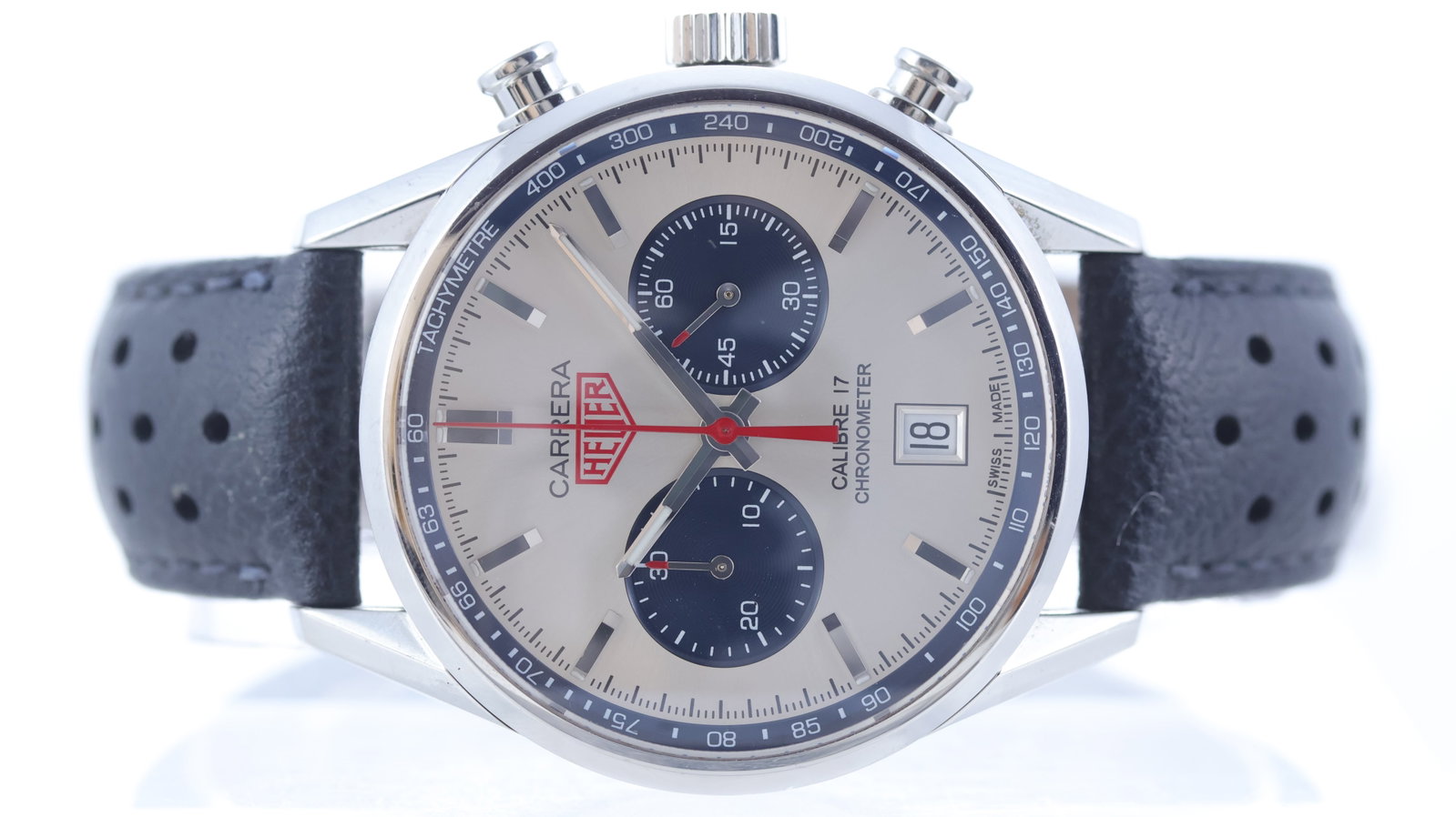 Tag Heuer Limited Edition Carrera Ref CV5111: Brand: Tag Heuer Model Name: Carrera Reference: CV5111 Movement type: Automatic Movement calibre: Tag Heuer 17 Dial shape: Circular Dial colour: Silver Dial features: Baton hour markers. two sub