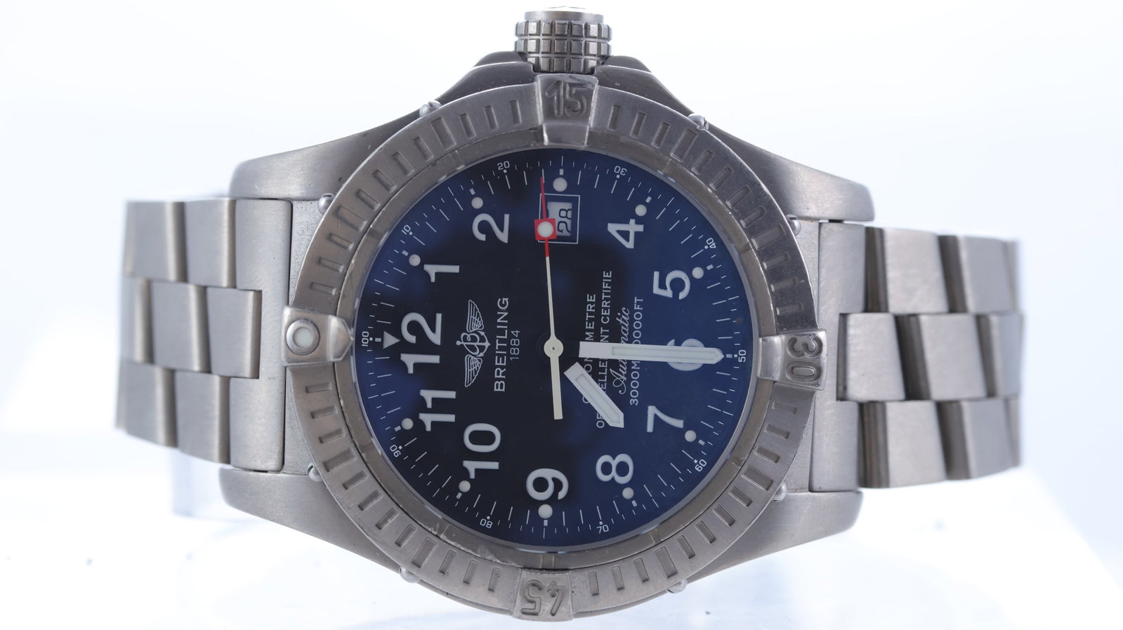 Breitling Avenger Seawolf Titanium Ref E17370: Brand: Breitling Model Name: Avenger Seawolf Reference: E17370 Movement type: Automatic Dial shape: Circular Dial colour: Black Dial features: Arabic numerals, quickset date aperture at 3 o'clock,