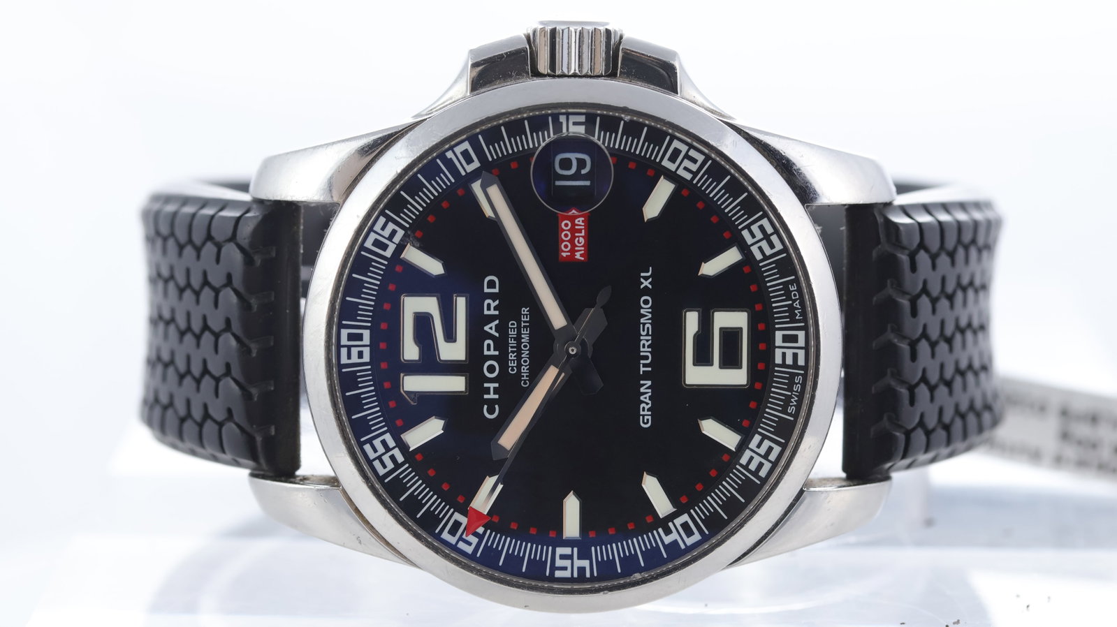 Chopard Mille Miglia Gran Turismo XL Ref 16/8997: Brand: Chopard Model Name: Mille Miglia Gran Turismo XL Reference: 16/8997 Movement type: Automatic Dial shape: Circular Dial colour: Black Dial features: Luminous hour markers, Arabic numeral 12 + 6.