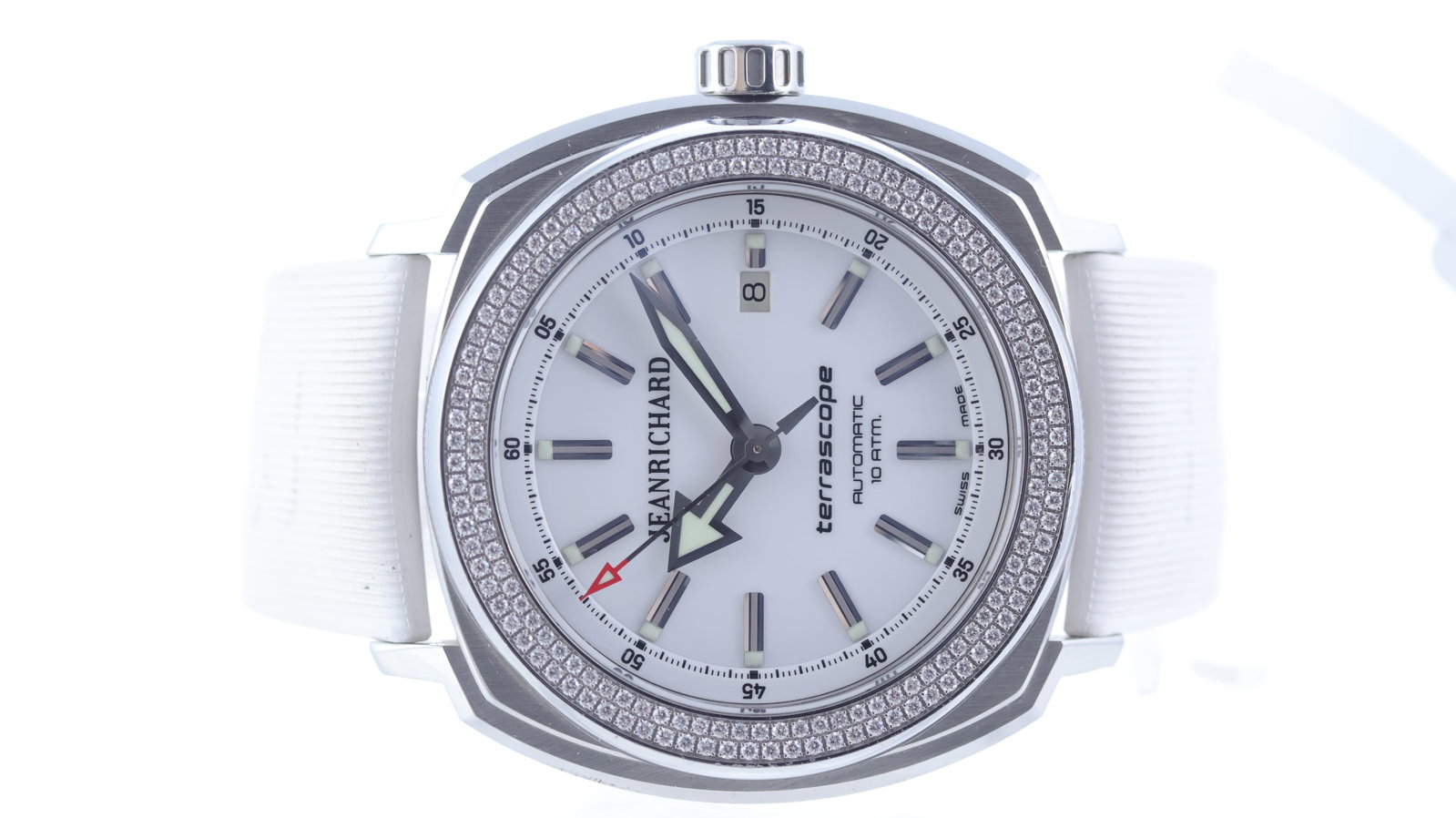 JohnRichard Terrascope Automatic Ref 60500: Brand: JohnRichard Model Name: Terrascope Reference: 60500 Movement type: Automatic Dial shape: Circular Dial colour: White Dial features: Gloss dial with applied silver batons. Date aperture Bezel: D