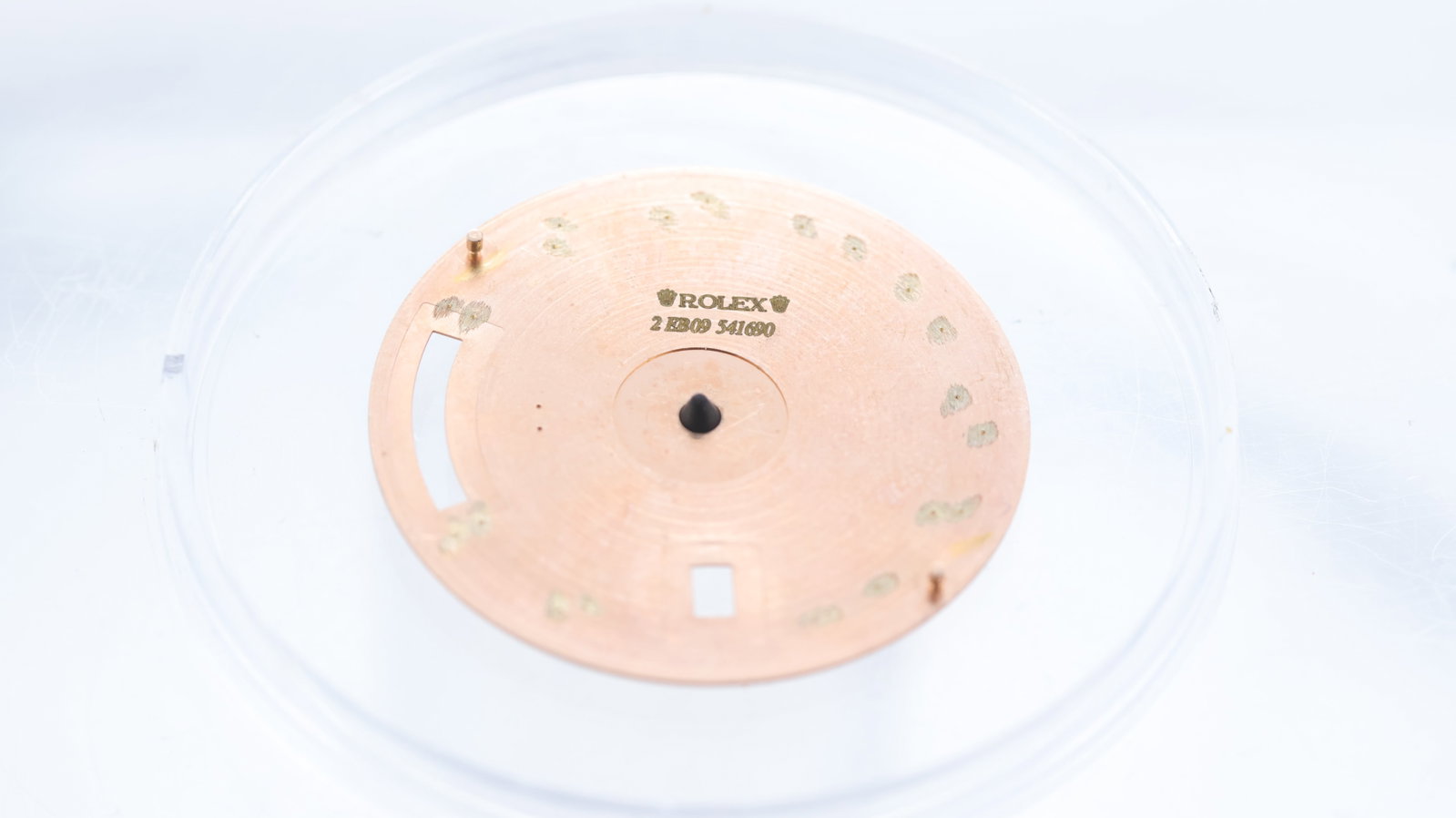 Rolex Day-Date Dial, Roman numerals, record dial, salmon, marked to back 'Rolex 2EB09541690': Rolex Day-Date Dial, Roman numerals, record dial, salmon, marked to back 'Rolex 2EB09541690'