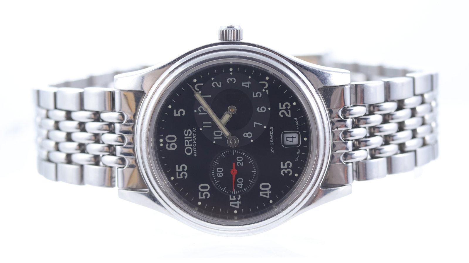 Oris Classic Regulator Ref 7473: Brand: Oris Model Name: Classic Regulator Reference: 7473 Movement type: Automatic Movement calibre: Oris 649 Dial shape: Circular Dial colour: Black Dial features: Arabic numerals, subsidiary