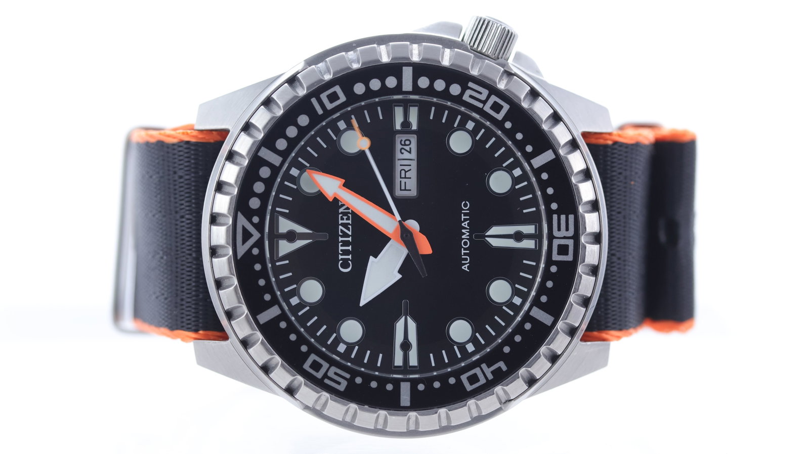 Citizen Promaster Automatic Sport Diver Ref NH8380-66E: Brand: Citizen Model Name: Promaster Reference: NH8380-66E Movement type: Automatic Dial shape: Circular Dial colour: Black Dial features: Luminous hands and hour markers. Day & date apertures at