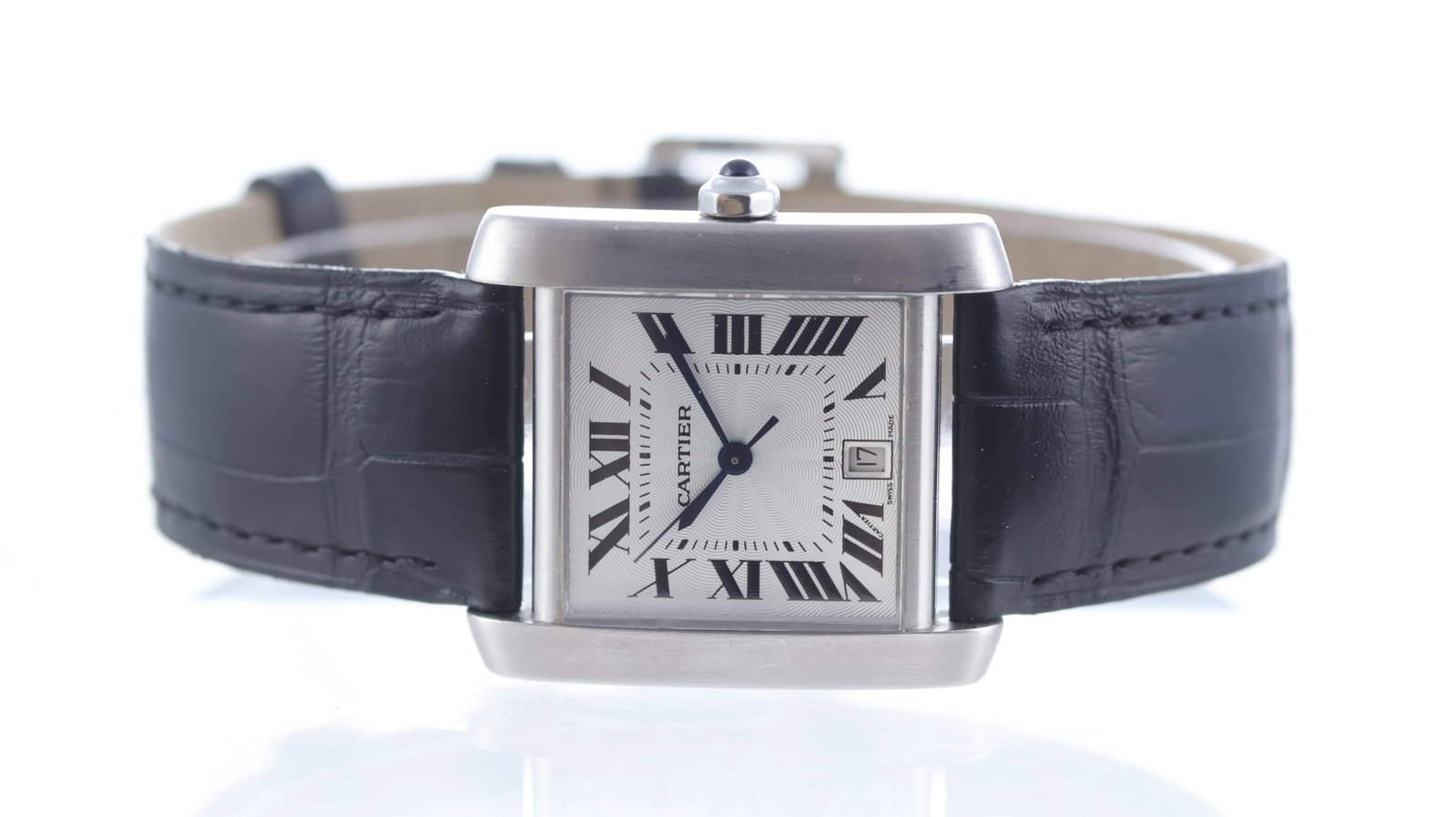 Cartier Tank Francaise Automatic Ref 2302: Brand: Cartier Model Name: Tank Francaise Reference: 2302 Movement type: Automatic Dial shape: Square Dial colour: Silver Dial features: Roman numerals, date aperture at 6 o'clock Case size: 28mm Case