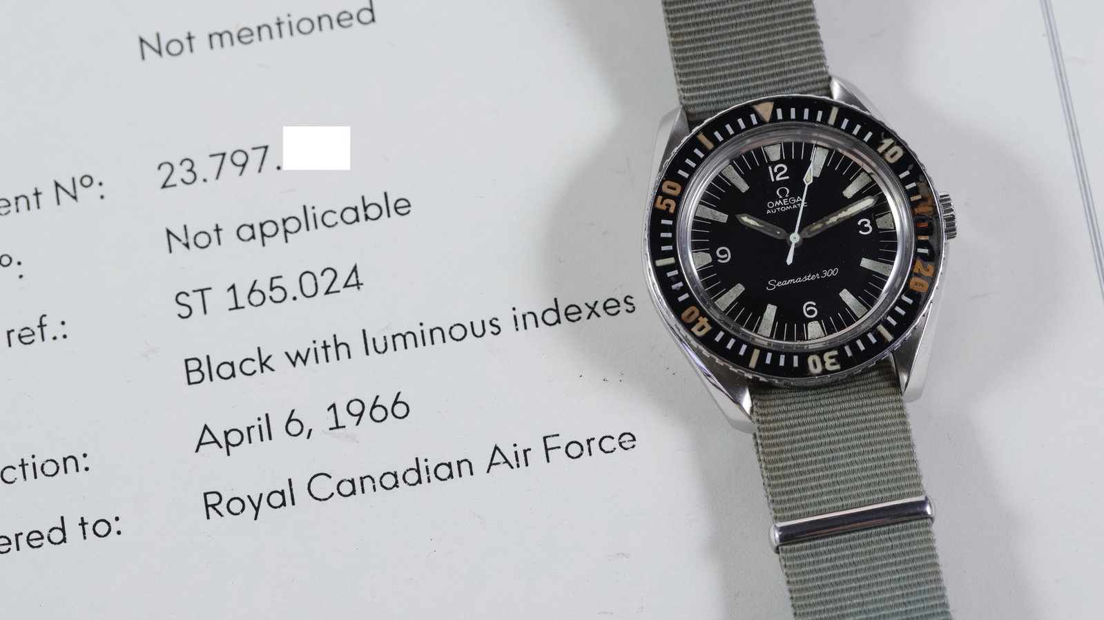 Rare Omega Seamaster 300 Royal Canadian Air Force Ref 165.024 with Archive Papers Circa 1966 (1 of 10)