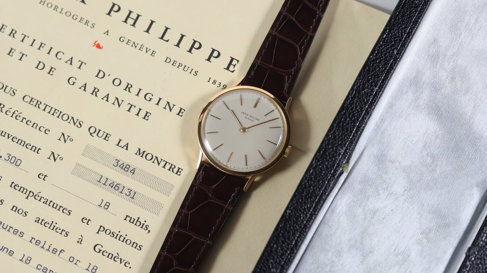 Patek Philippe Calatrava 18ct yellow gold Ref 3484 with Box and Certificate Circa 1960's: Brand: Patek Philippe Model Name: Calatrava Reference: 3484 Movement type: Manual Wind Movement calibre: Patek Philippe 23.300 Year: Circa 1960's Papers: Guarantee Papers Dial shape: Circular Dial col