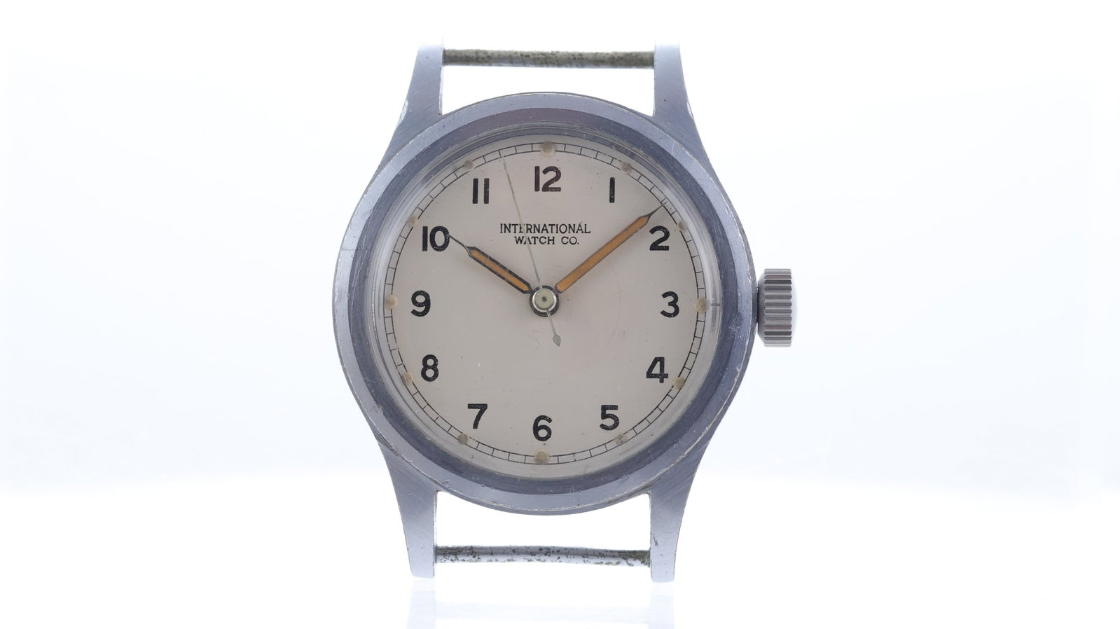Vintage International Watch Co MK11 MoD Modified Watch Circa 1950's: Brand: IWC Model Name: MK11 MoD Movement type: Manual Wind Movement calibre: IWC 89 Year: Circa 1950's Dial shape: Circular Dial colour: White Dial features: Arabic numerals, lumed hands centre second