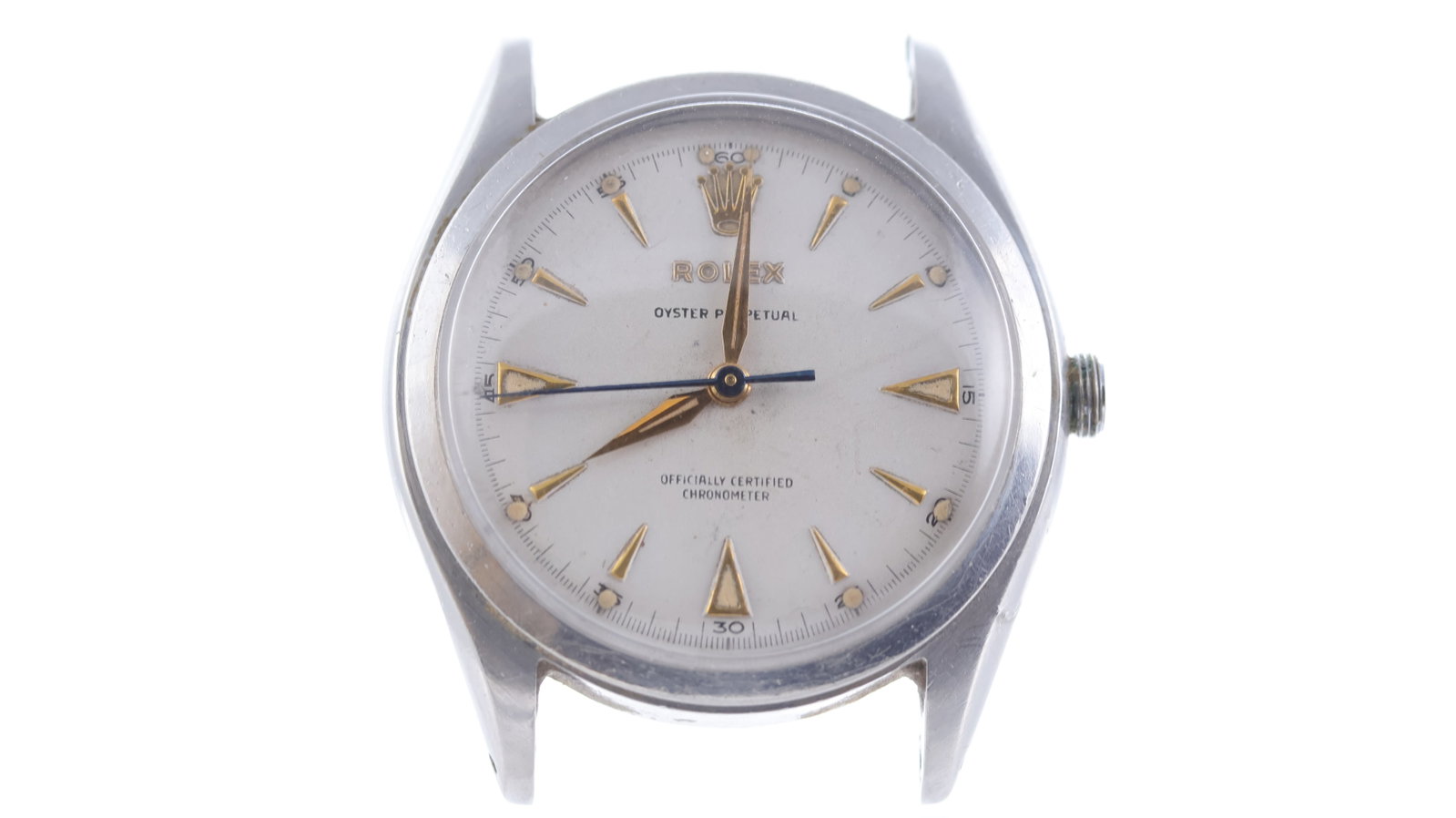 Vintage Rolex Oyster Perpetual Ref 6084 Circa 1953: Brand: Rolex Model Name: Oyster Perpetual Reference: 6084 Movement type: Automatic Year: Circa 1953 Dial shape: Circular Dial colour: Silver Dial features: Patina dial with gilt hour markers Bezel: Sm