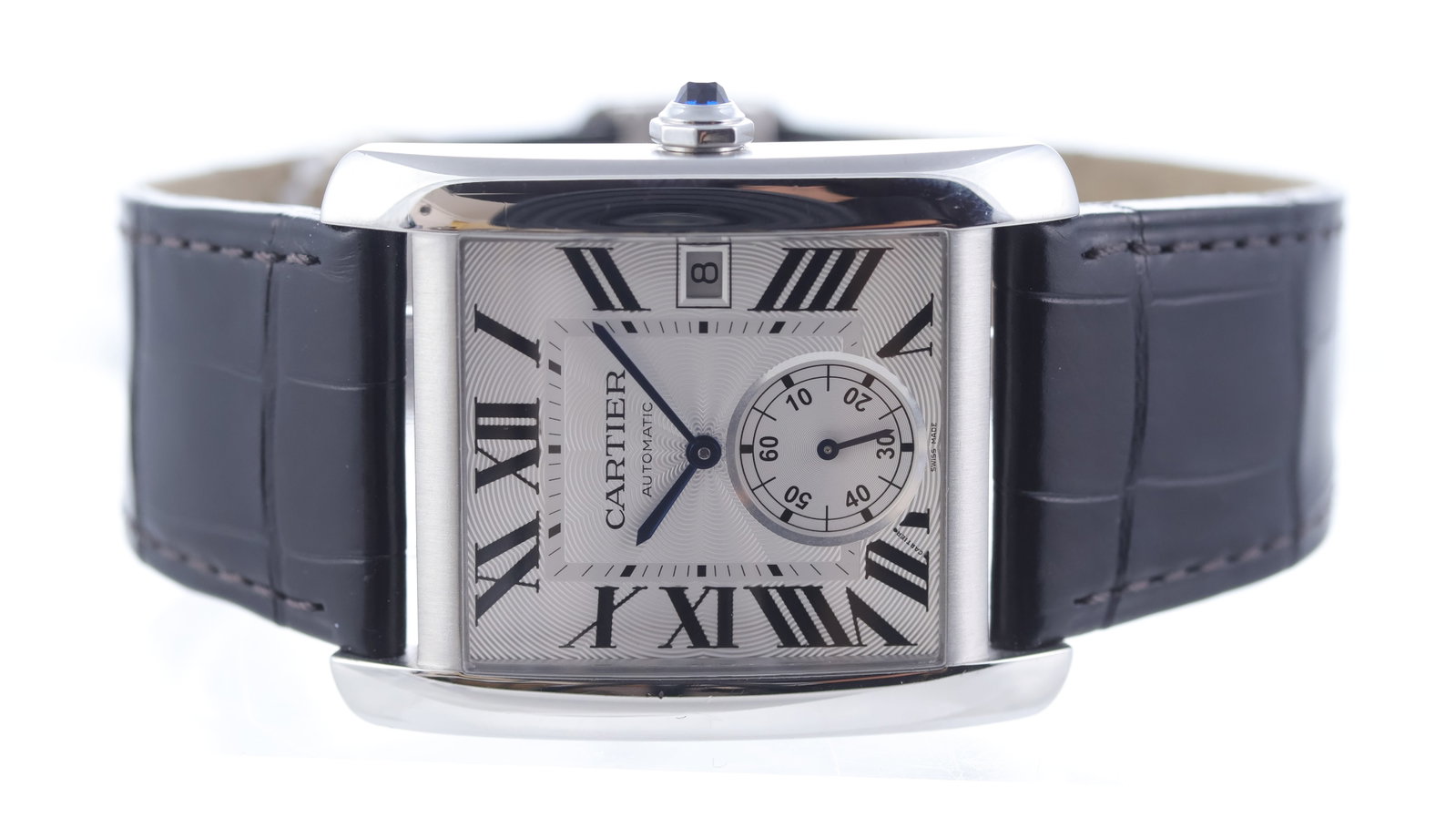 Cartier Tank MC Automatic Ref 3589: Brand: Cartier Model Name: Tank Reference: 3589 Movement type: Automatic Movement calibre: Cartier 1904 Movement features: 1904-PS Dial shape: Rectangular Dial colour: Silver Dial features: Blue steel