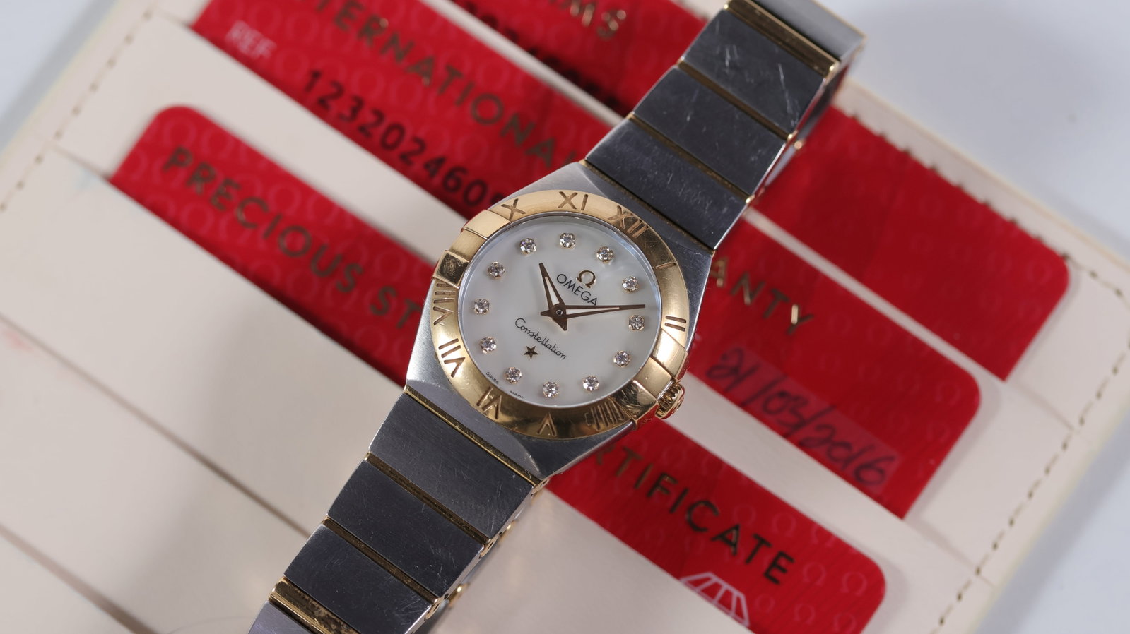 Ladies Omega Constellation Steel & Gold Diamonds with Papers 2016: Brand: Omega Model Name: Constellation Movement type: Quartz Movement calibre: Omega 1376 Year: 2016 Papers: Full Set Papers Papers features: Warranty card, pictogram card & precious stone certificate