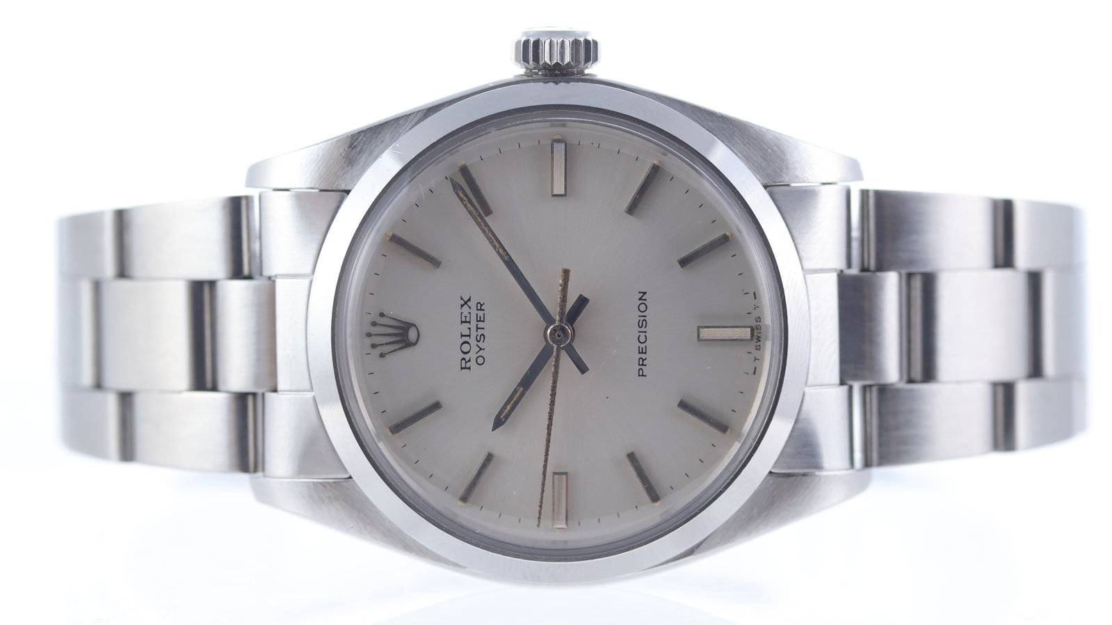 Rolex Oyster Precision Ref 6426 From 1979: Brand: Rolex Model Name: Oyster Precision Reference: 6426 Movement type: Manual Wind Movement calibre: Rolex 1225 Year: 1979 Dial shape: Circular Dial colour: Silver Dial features: Sunburst dial with 